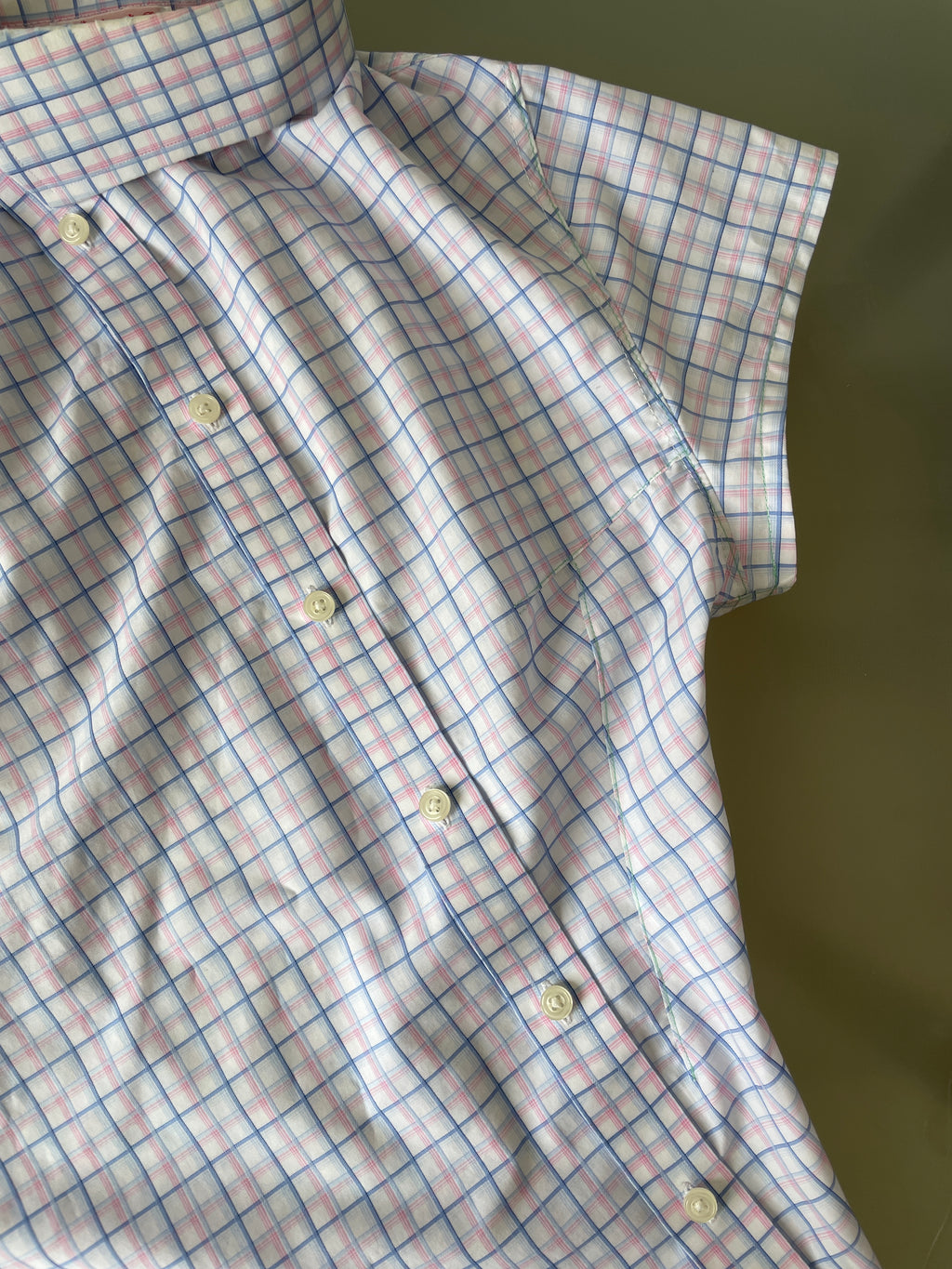 reworked pastel button up asymetrical shirt