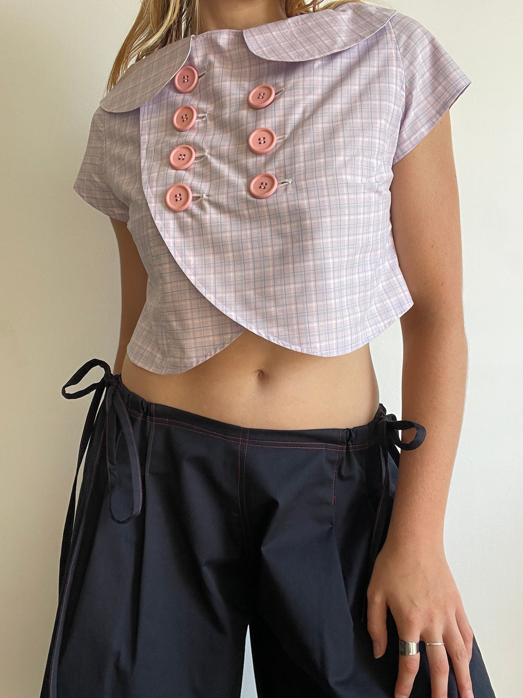 cute purple tartan double breast crop petit coat