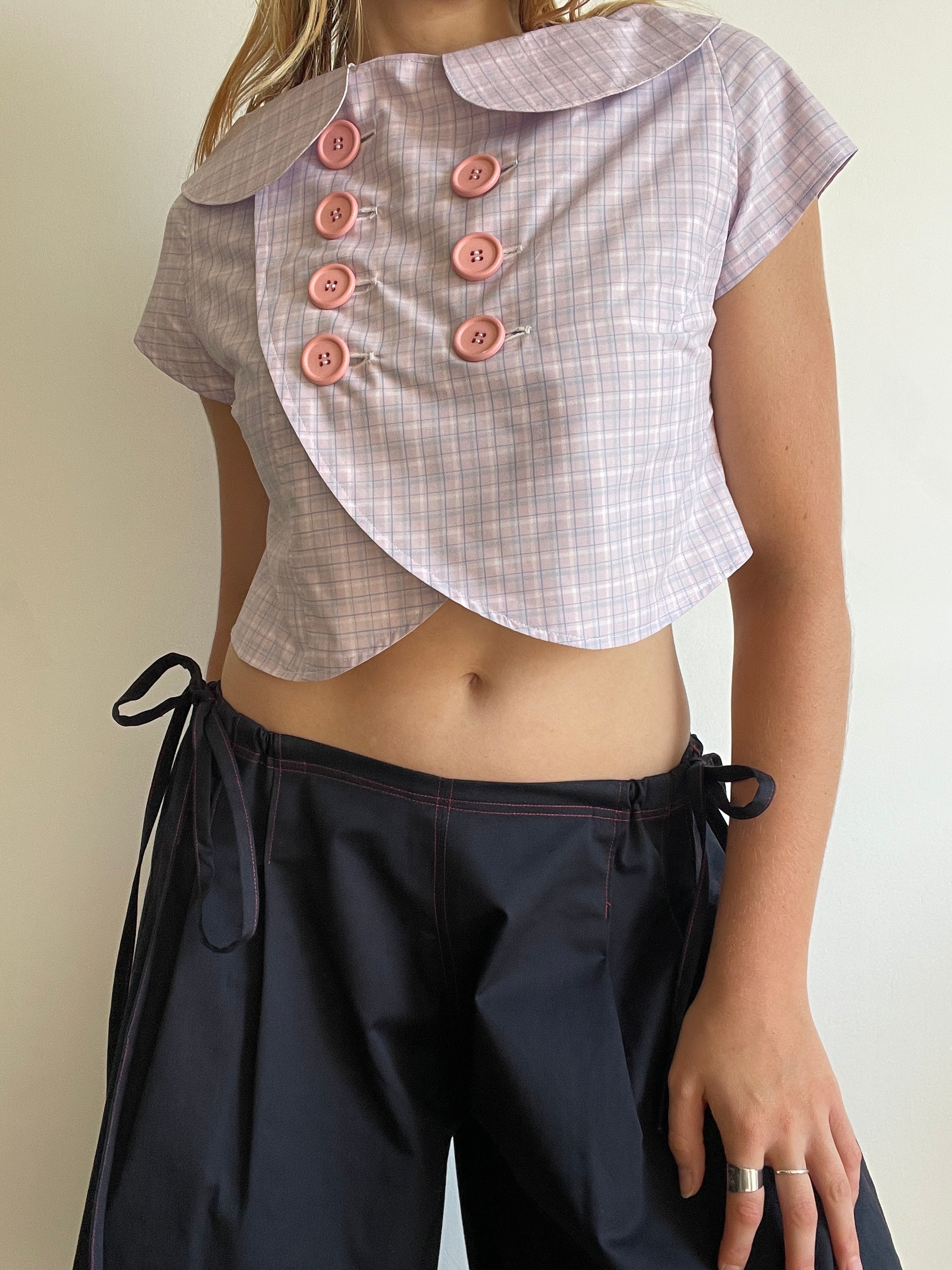 cute purple tartan double breast crop petit coat