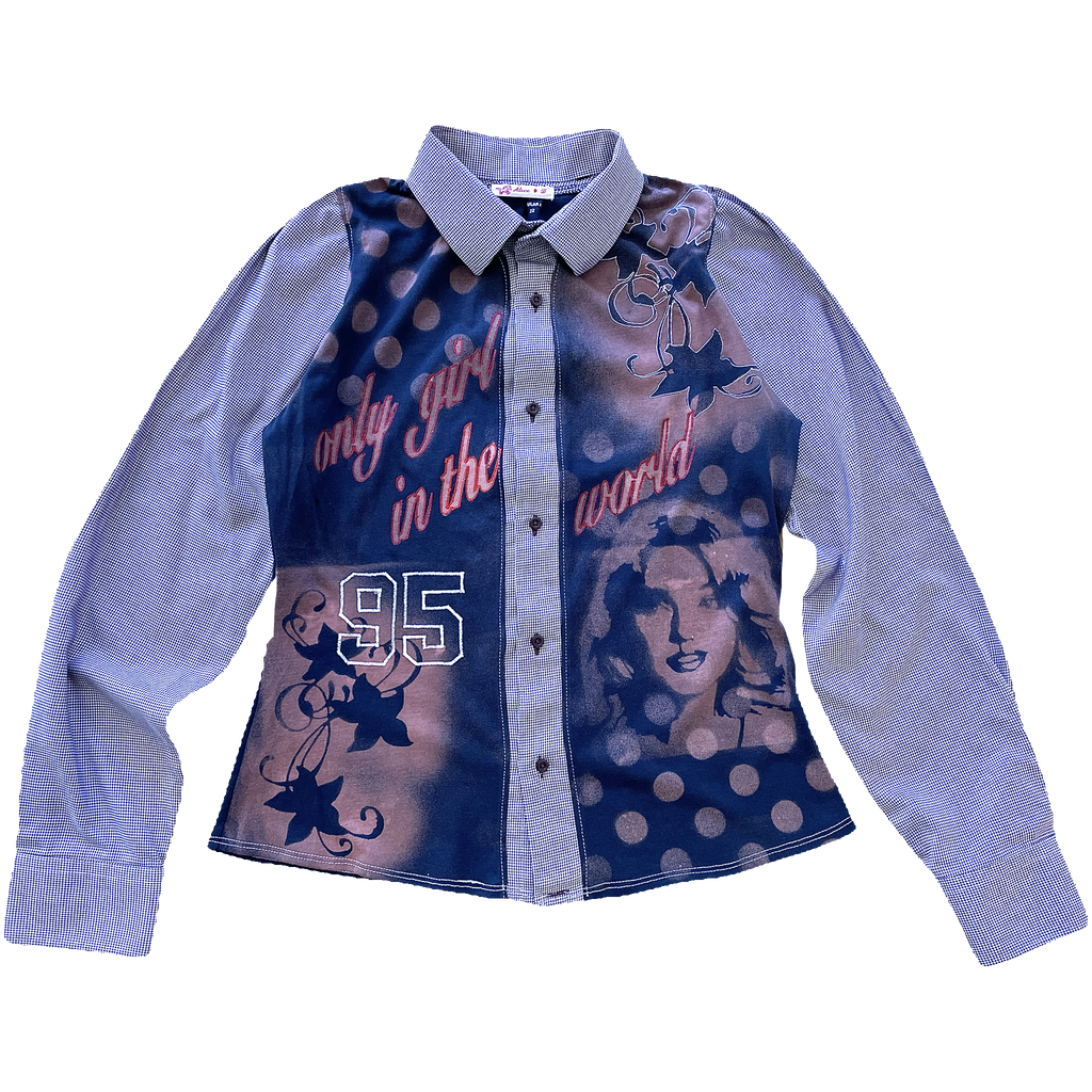 handmade button up shirt with stencil print design