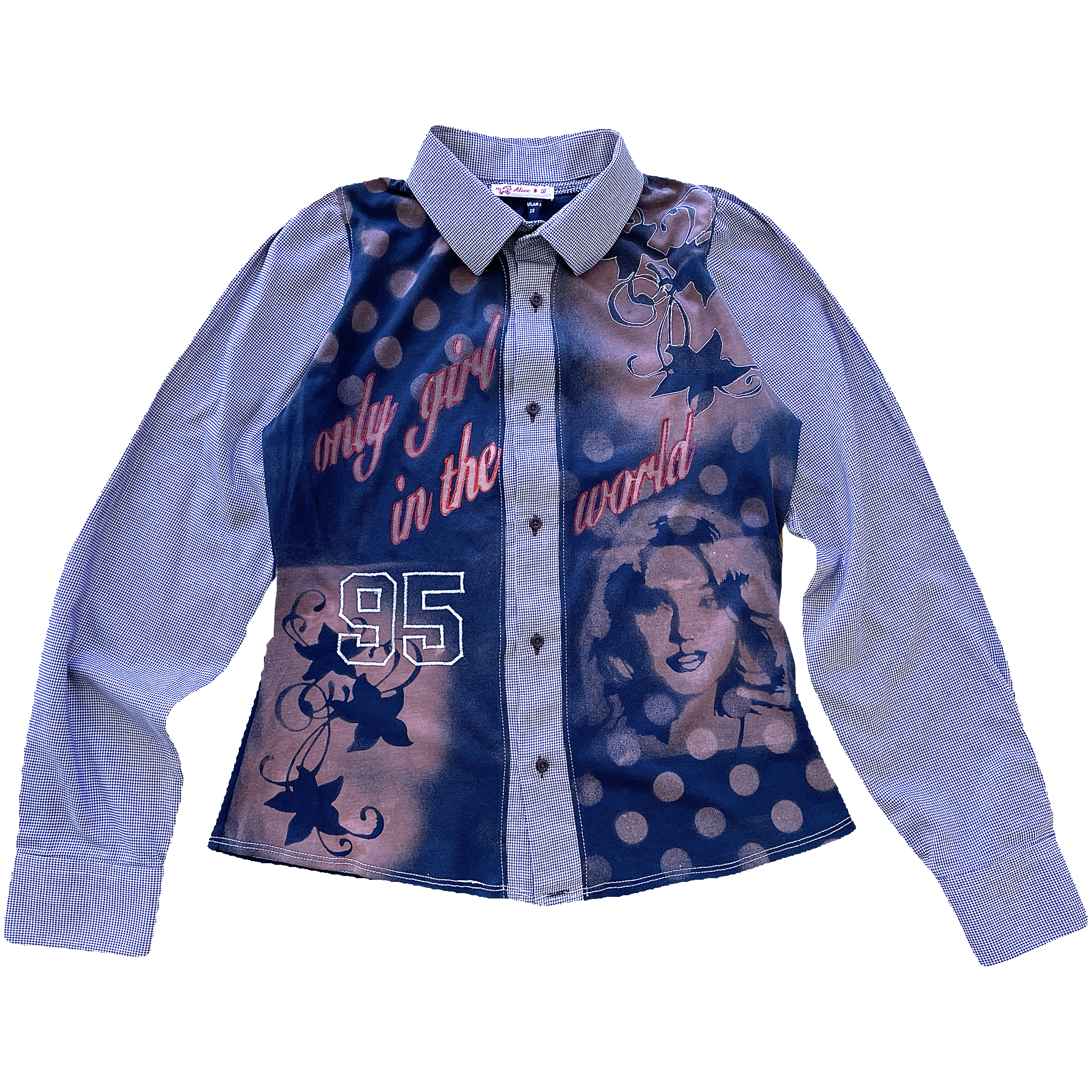 handmade button up shirt with stencil print design