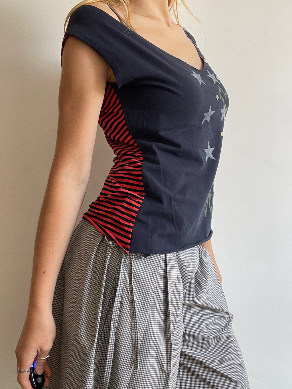 handmade screenprint star horse studded tank top
