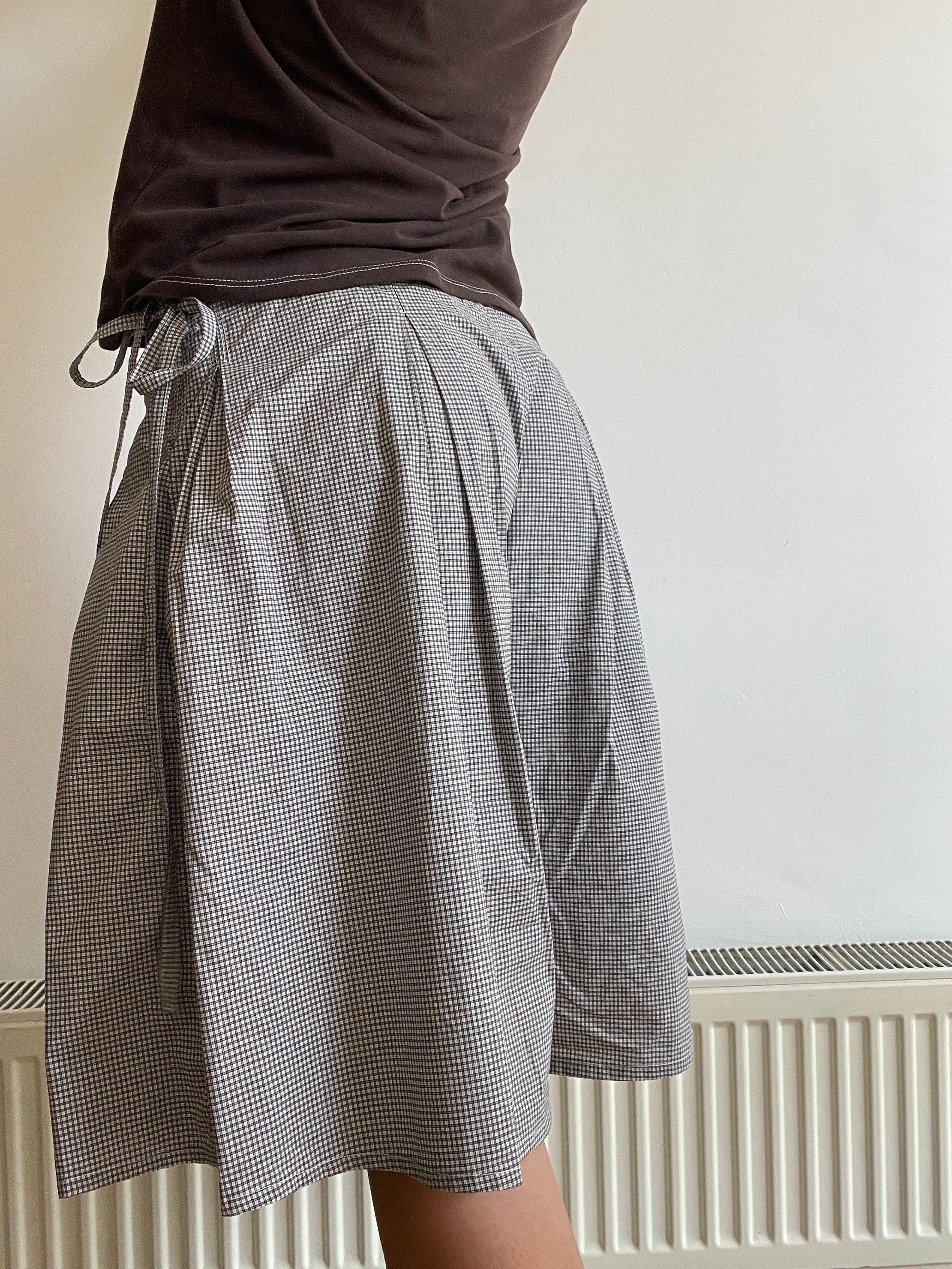 handmade pleated grey black check baggy shorts with pockets