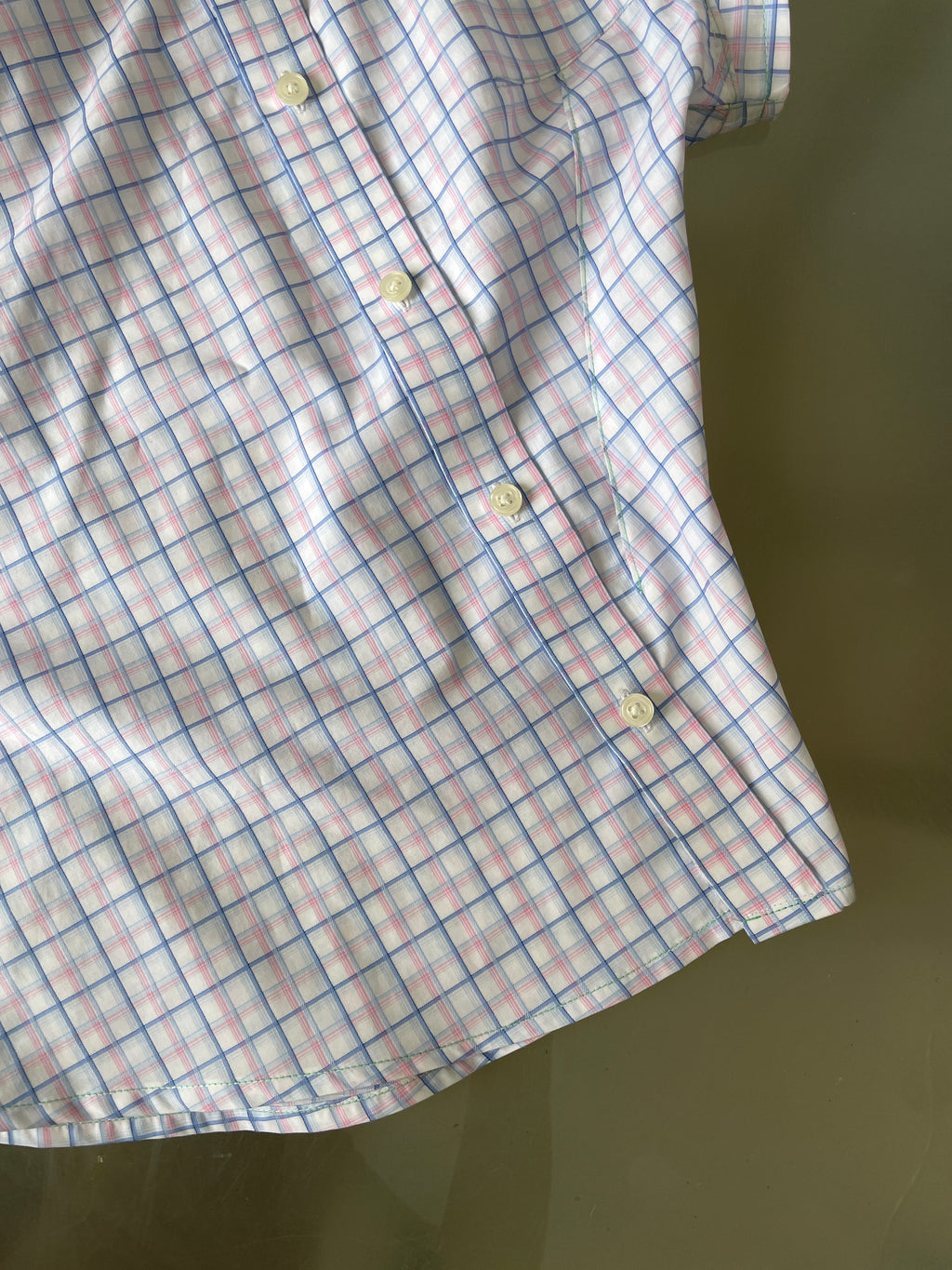 reworked pastel button up asymetrical shirt
