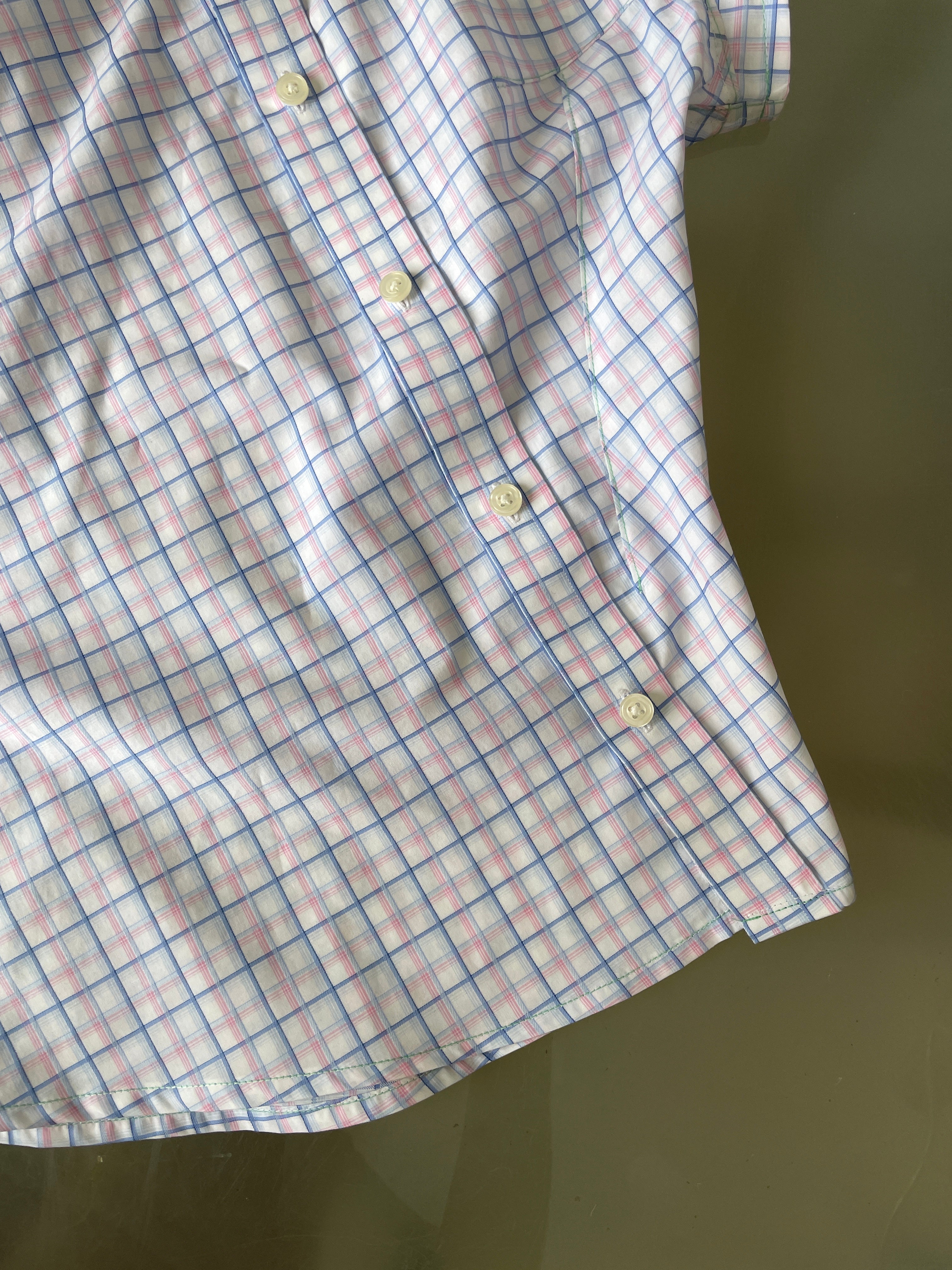 reworked pastel button up asymetrical shirt