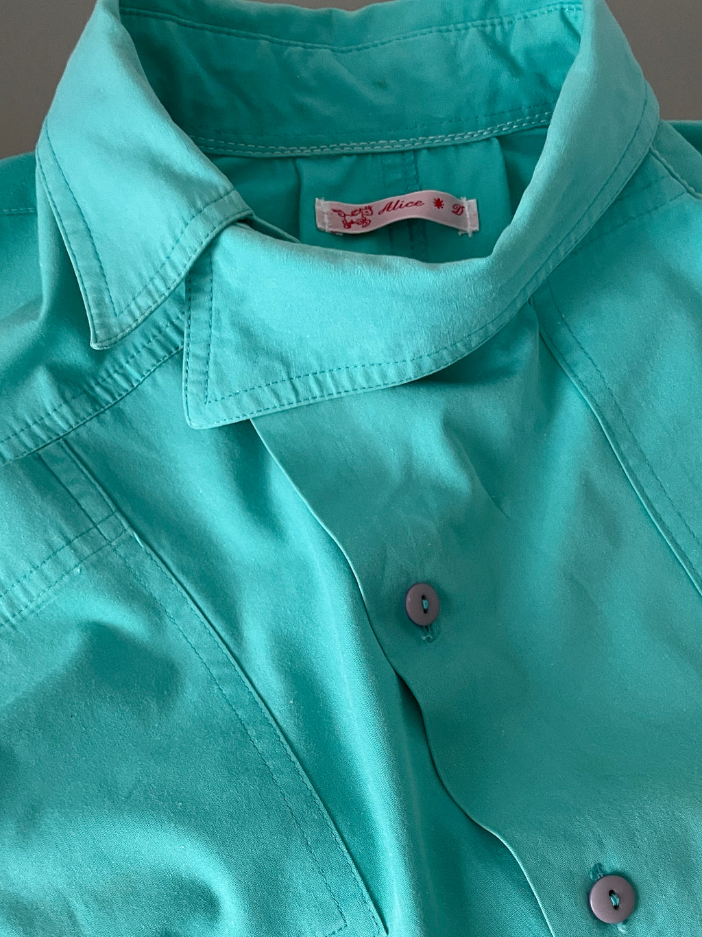 reworked mint patchwork asymmetrical blouse