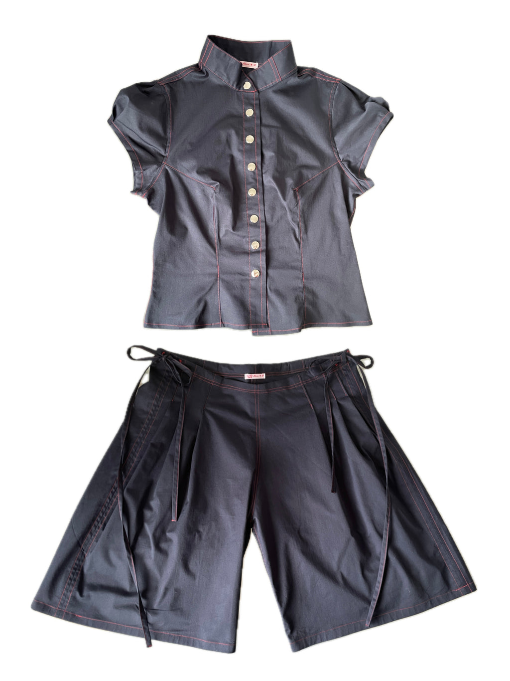 handmade matching set navy stretch baggy shorts and shirt