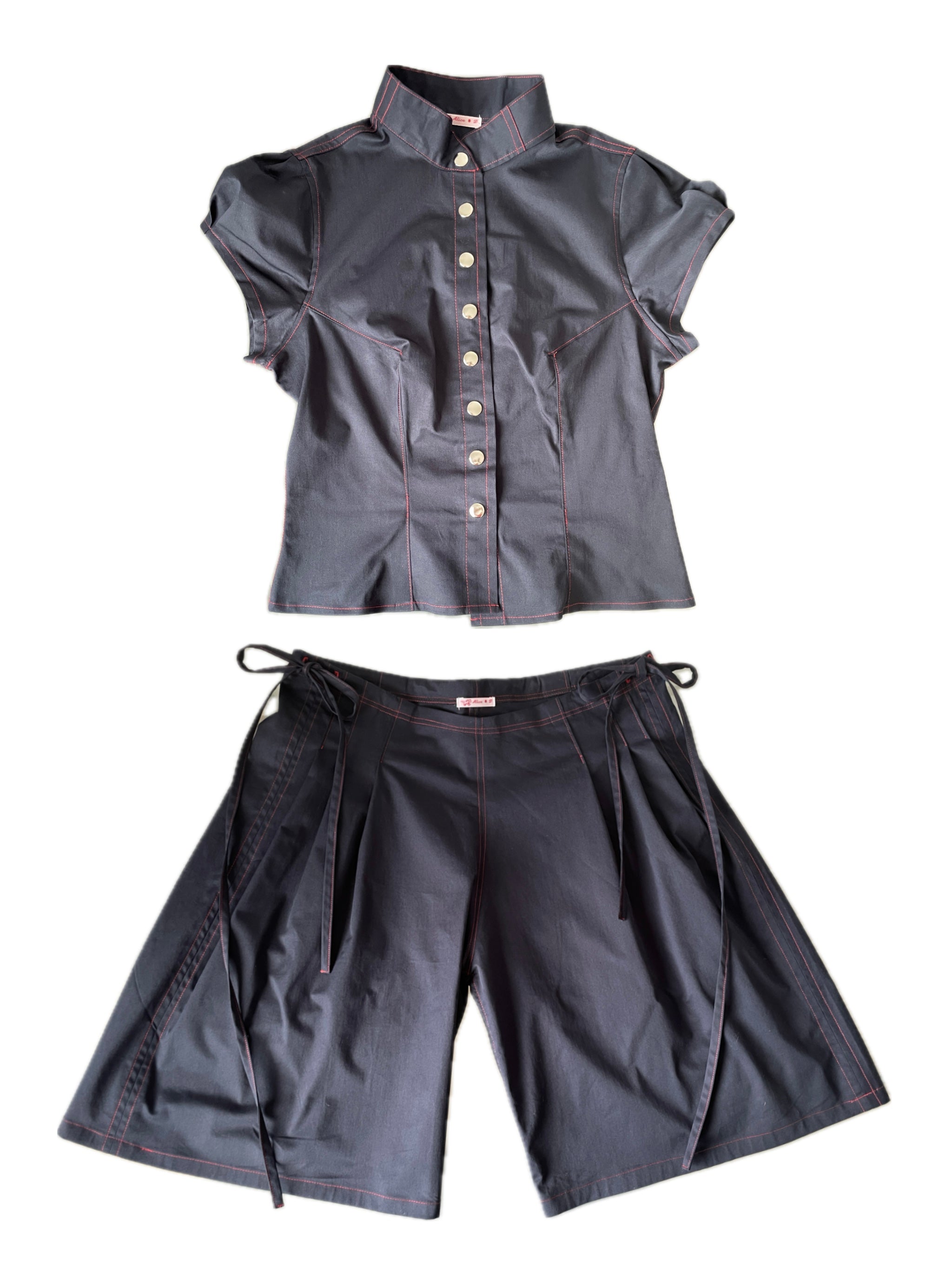 handmade matching set navy stretch baggy shorts and shirt