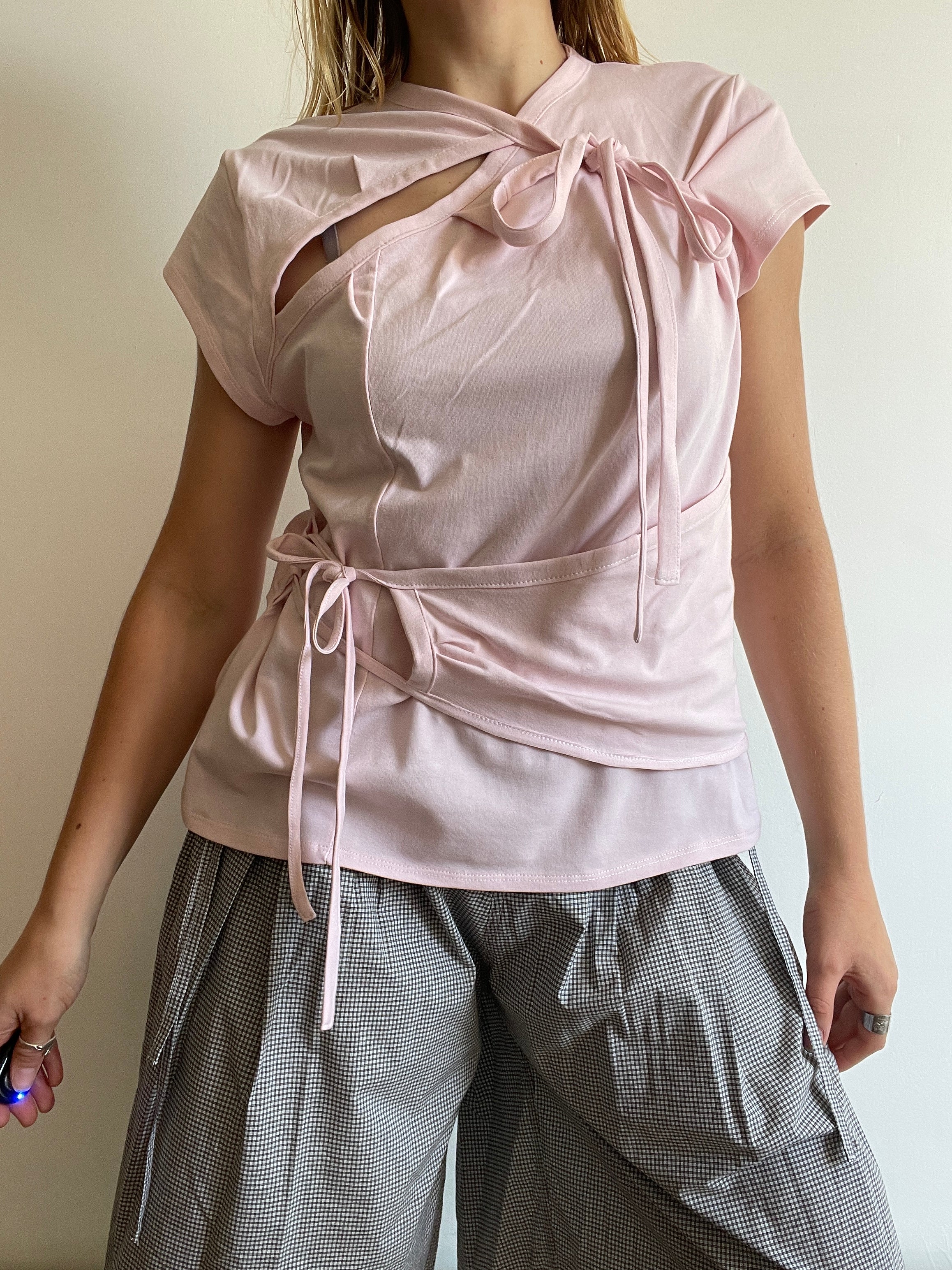 handmade pink ballet style tie up t shirt