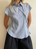 reworked asymetrical baby blue gingham pocket collar shirt