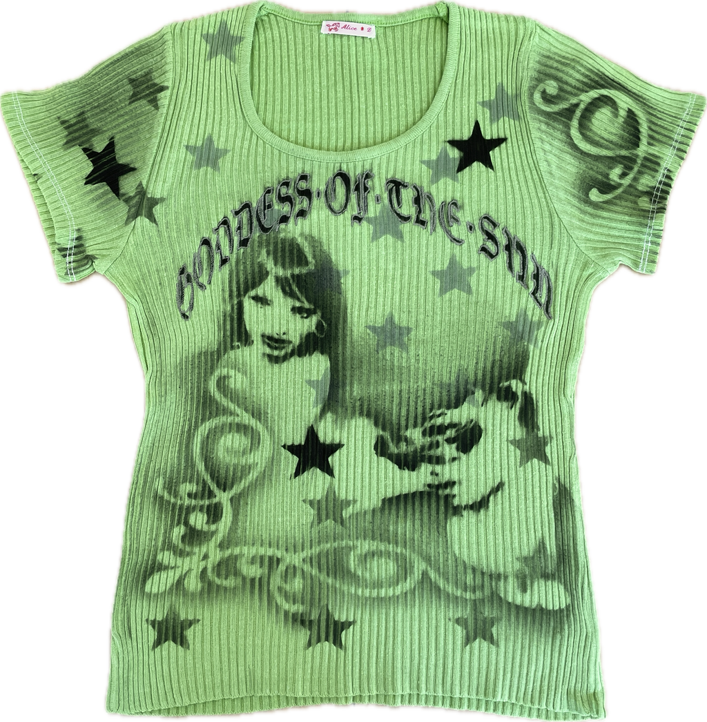 handmade airbrush stencil print ribbed embroidered tee