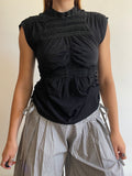 reworked black contrast stitch ruched slinky t shirt
