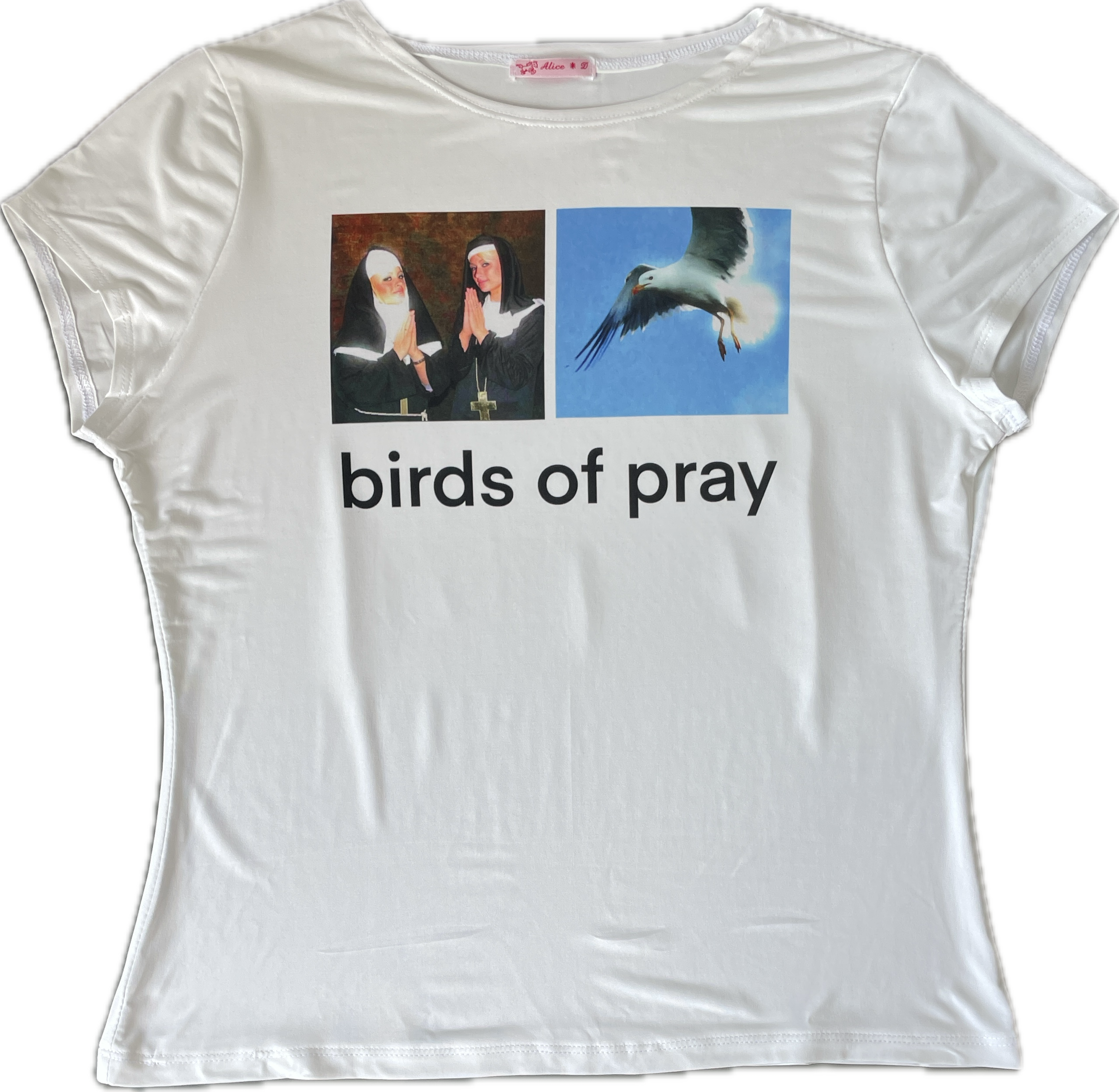 handmade slinky graphic birds of pray slogan baby tee