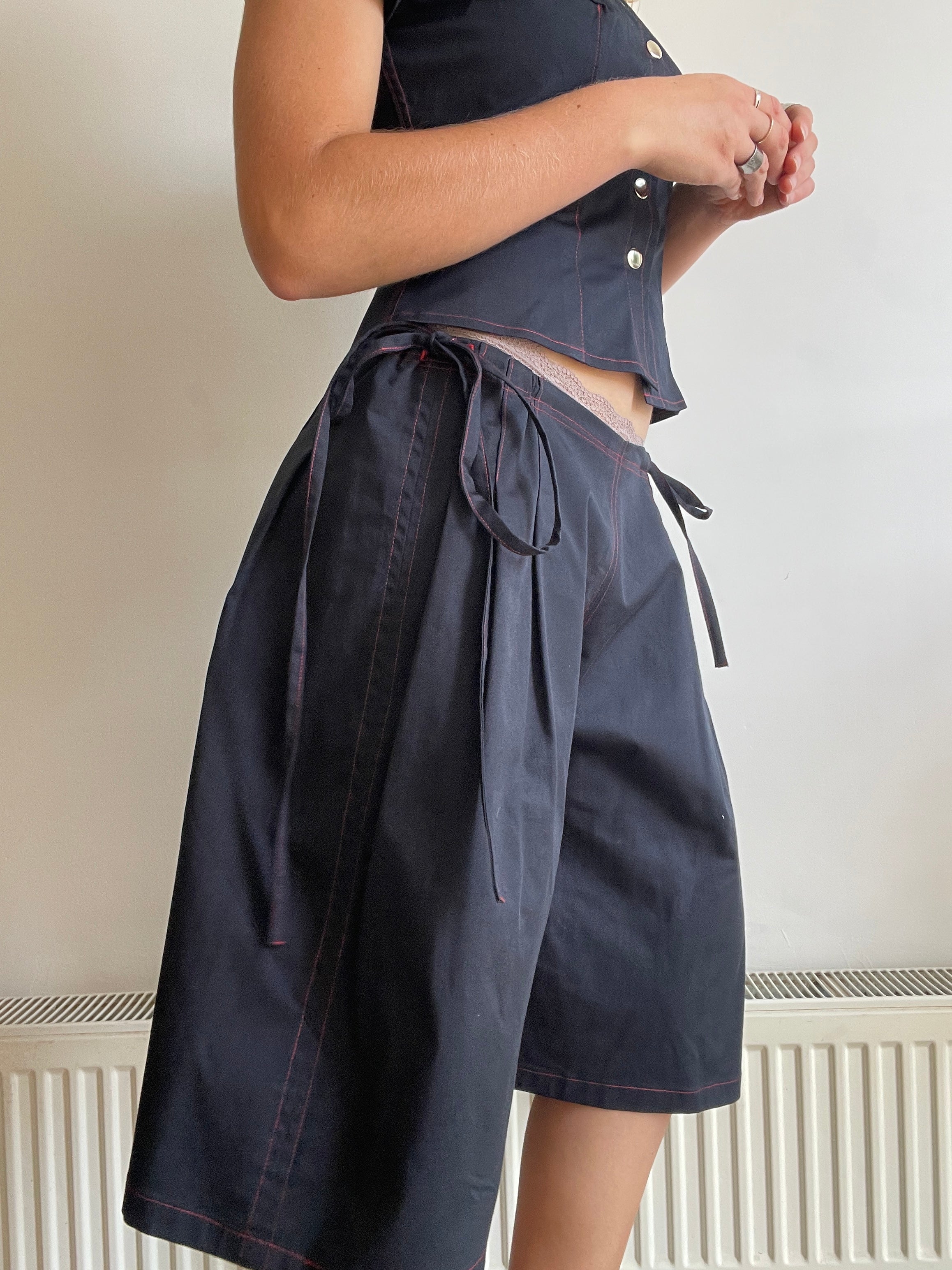 handmade matching set navy stretch baggy shorts and shirt