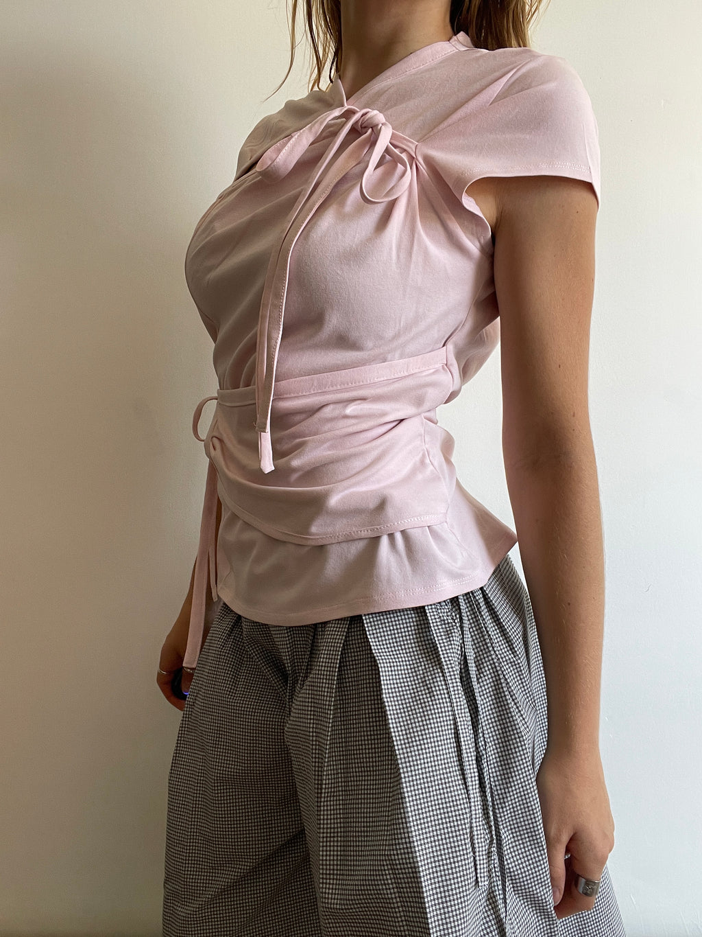 handmade pink ballet style tie up t shirt
