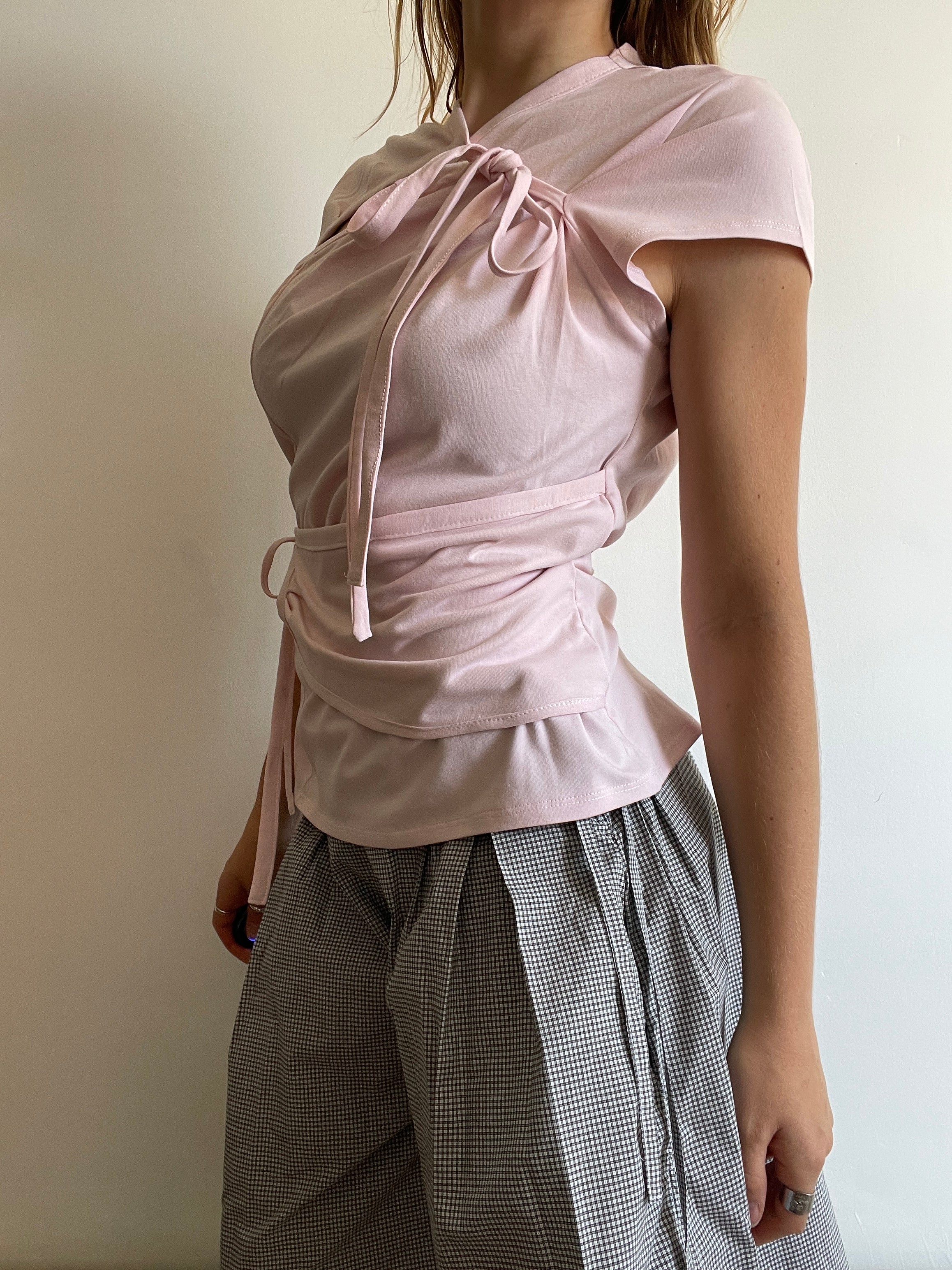 handmade pink ballet style tie up t shirt