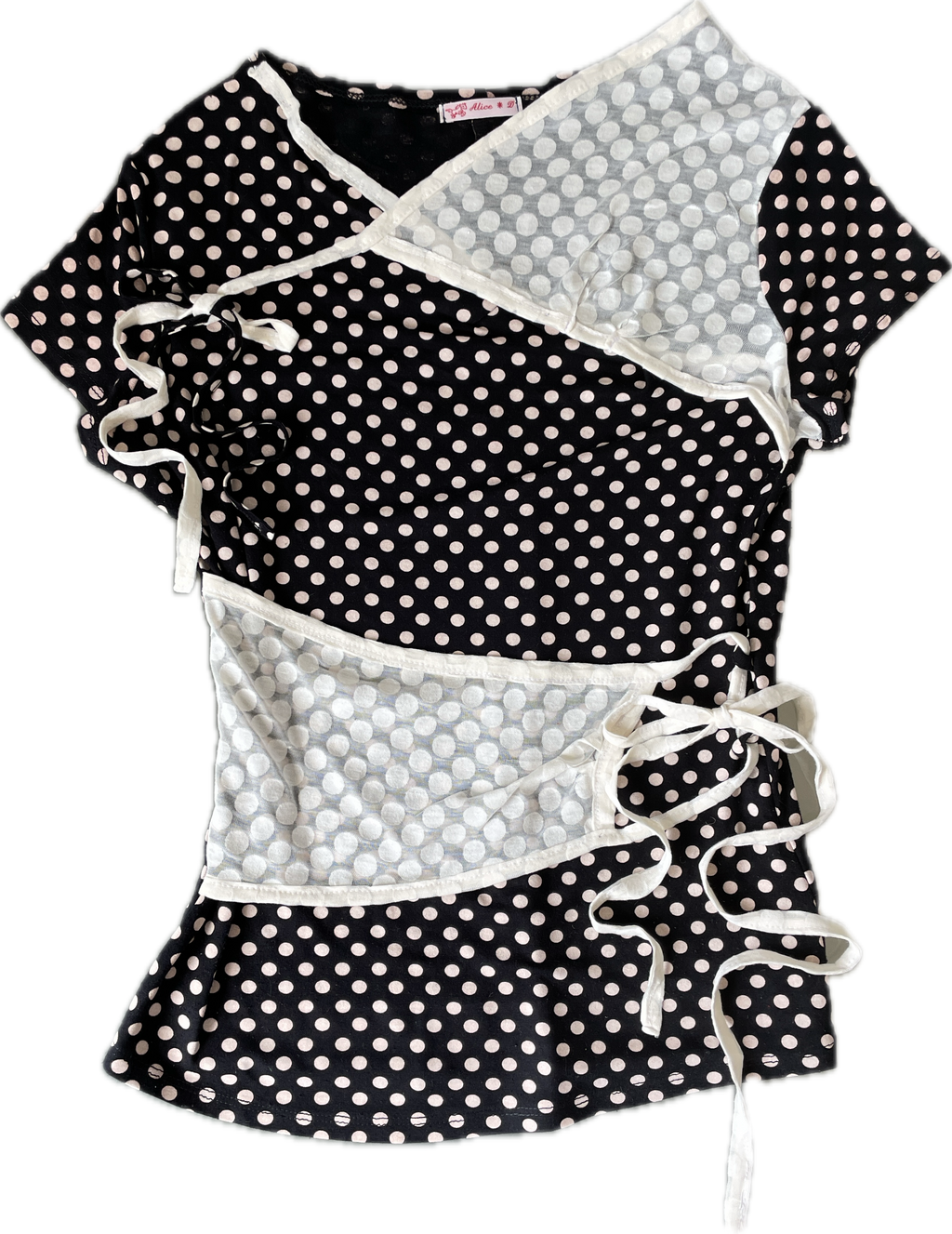 handmade ballet style tie up contrast polka monochrome t shirt