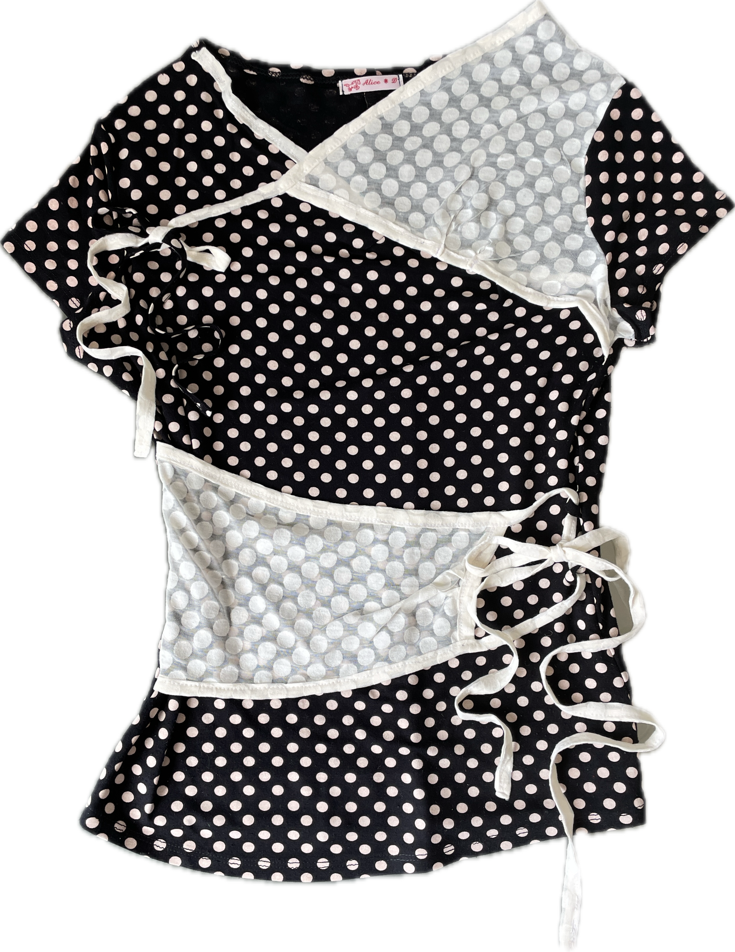 handmade ballet style tie up contrast polka monochrome t shirt