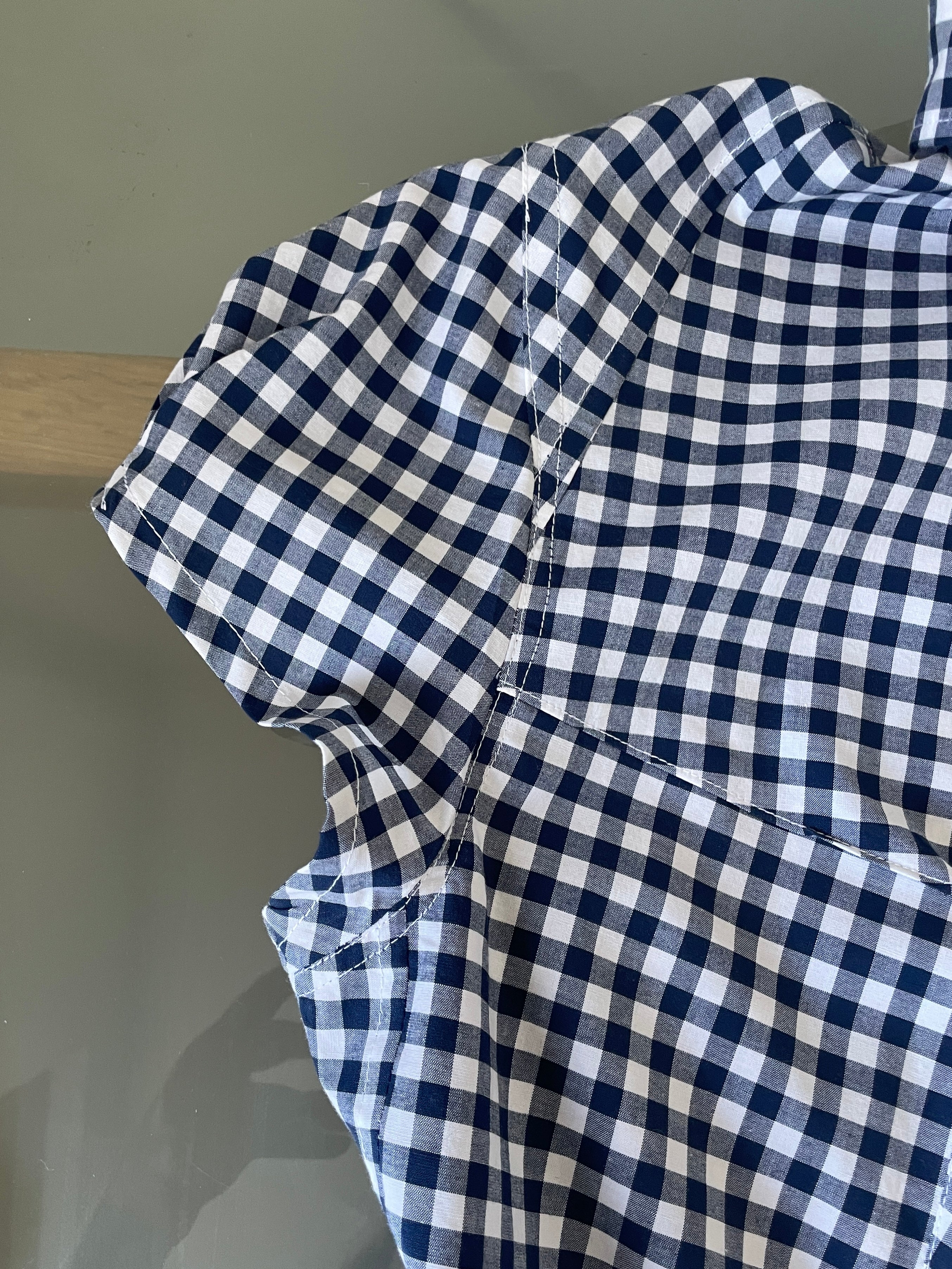 reworked asymetrical blue gingham fitted shirt