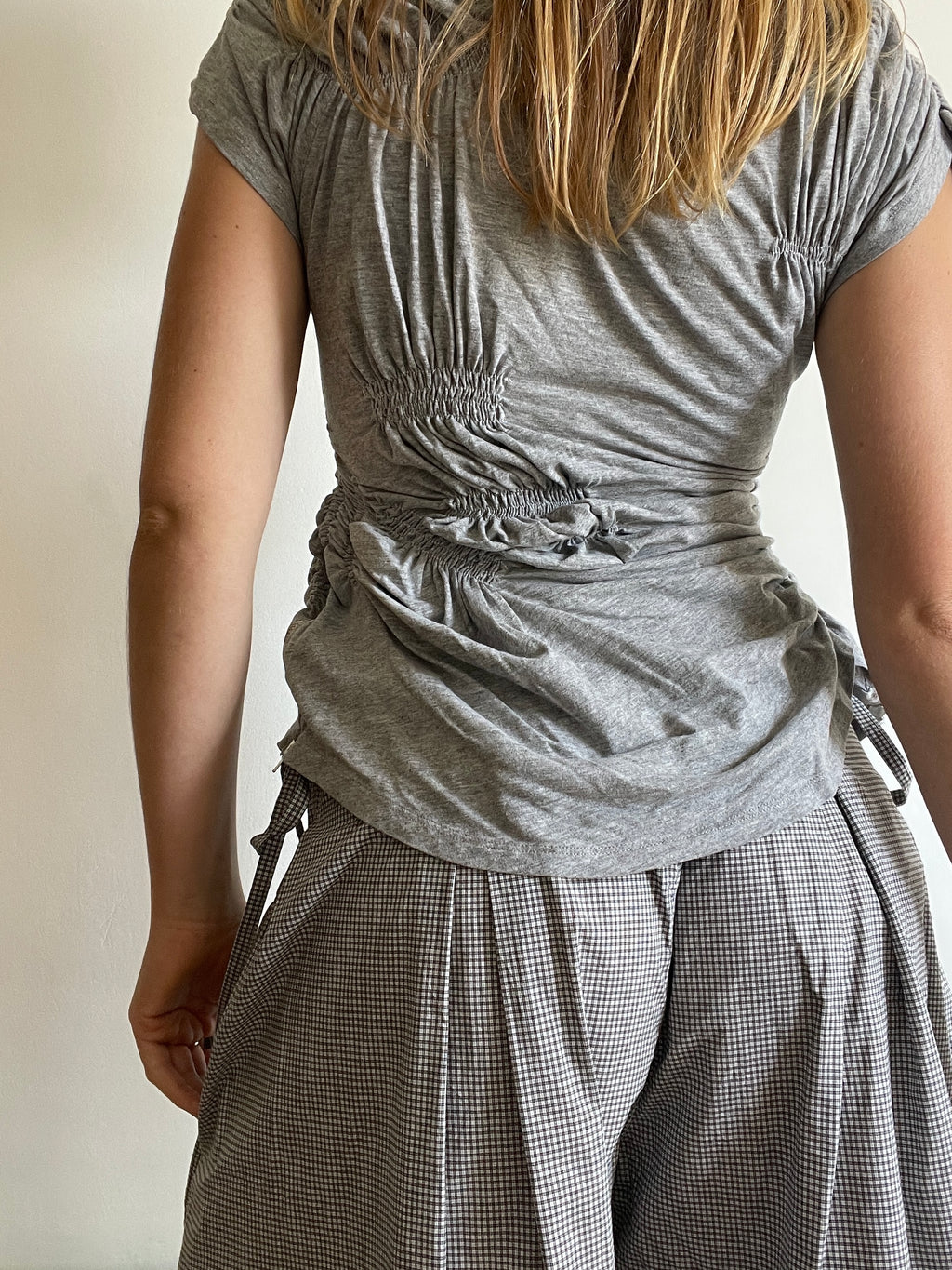 grey reworked elasticated ruched slinky t shirt