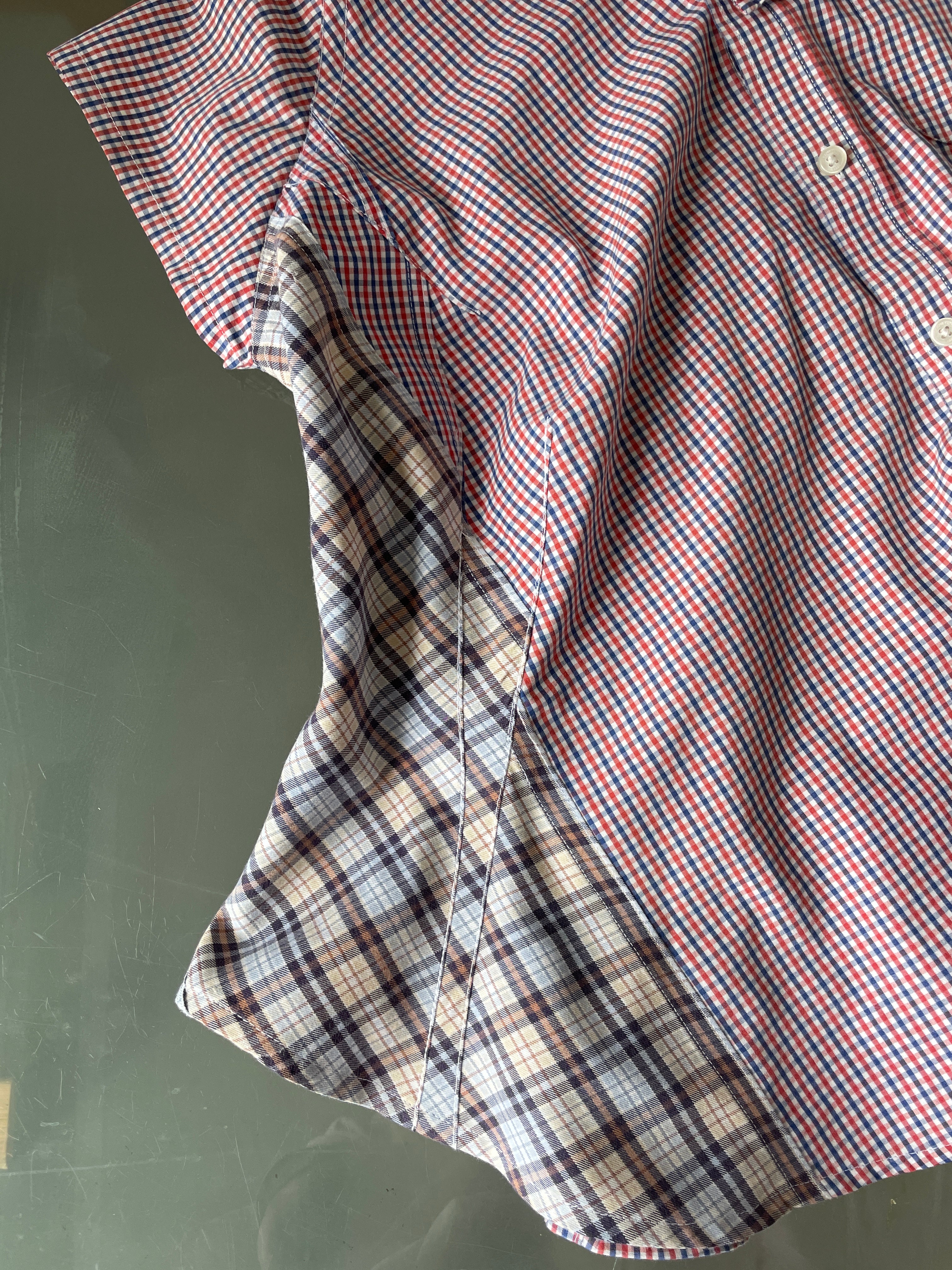 reworked patchwork gingham check blouse