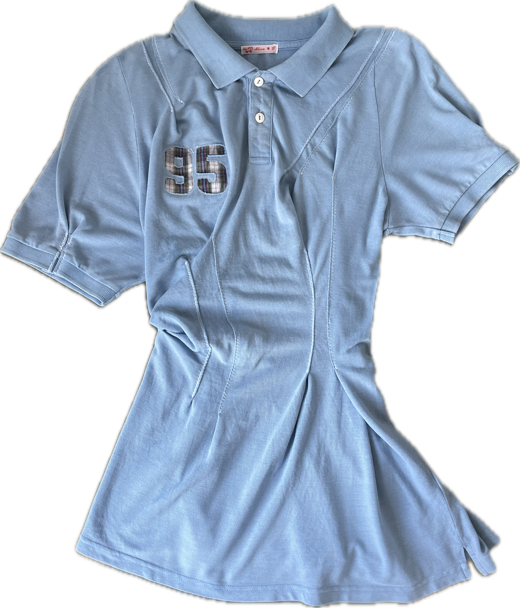 reworked baby blue sports number fitted polo shirt