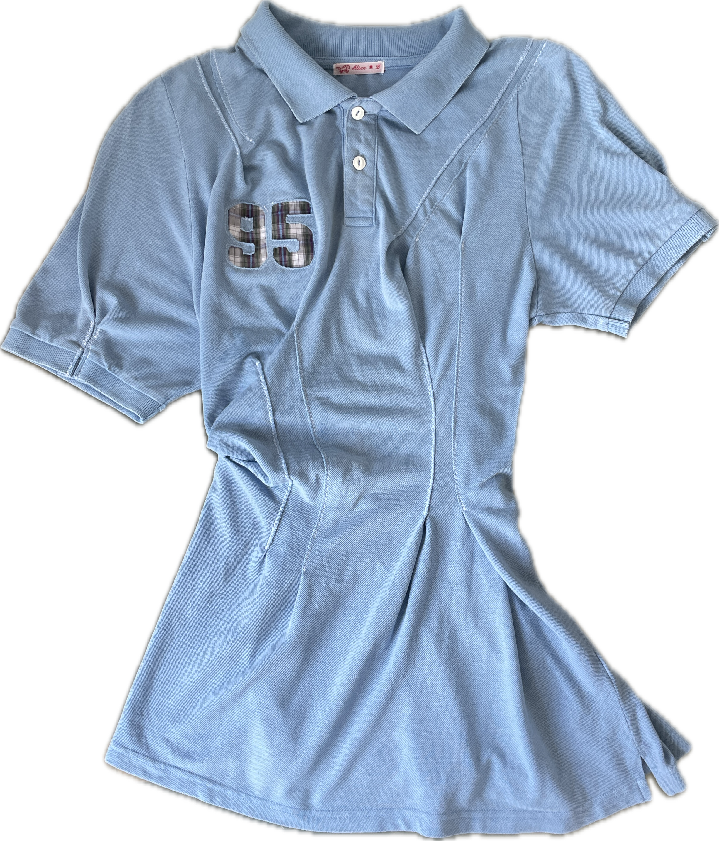reworked baby blue sports number fitted polo shirt
