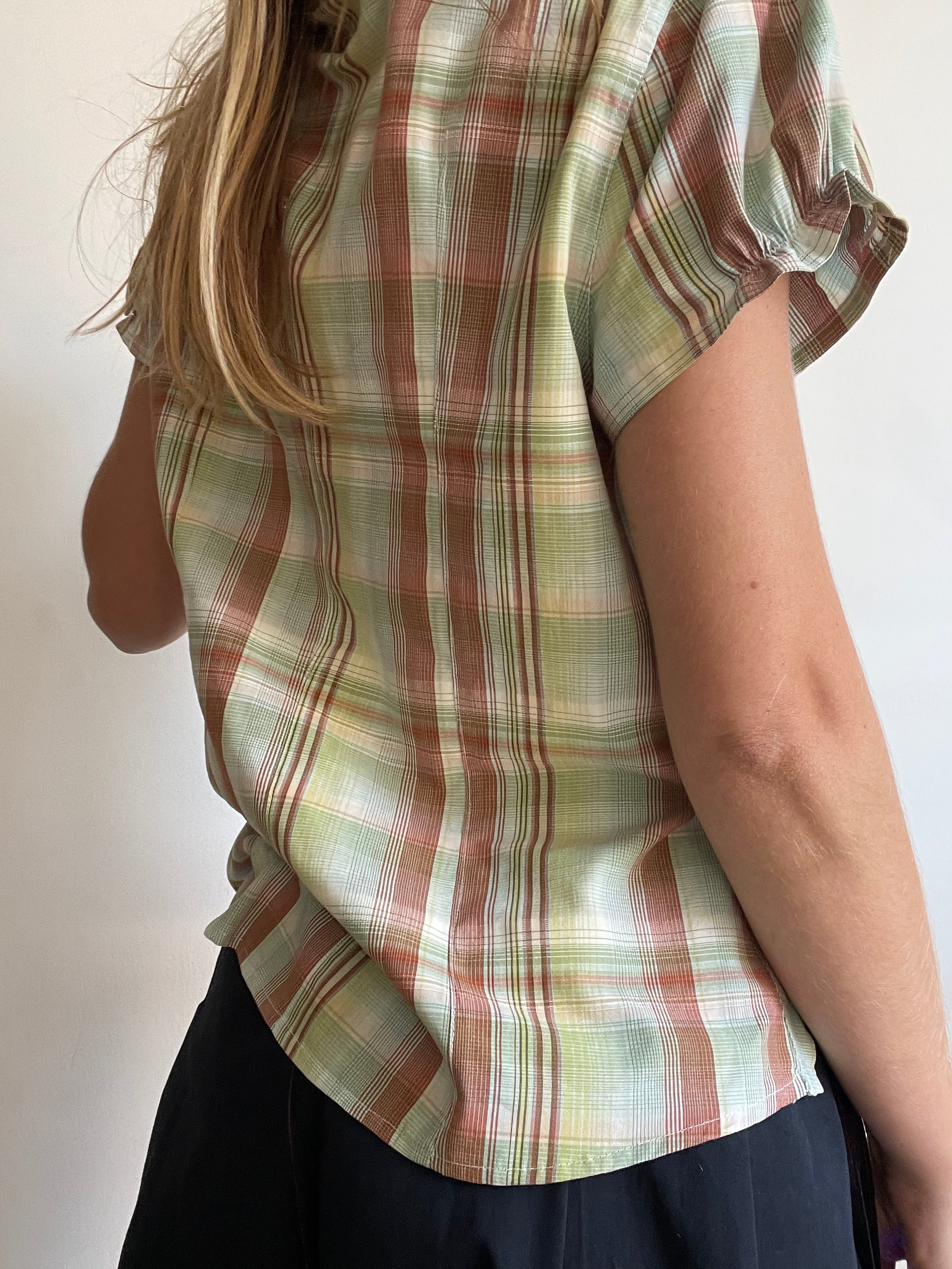 reworked pastel button up asymetrical shirt
