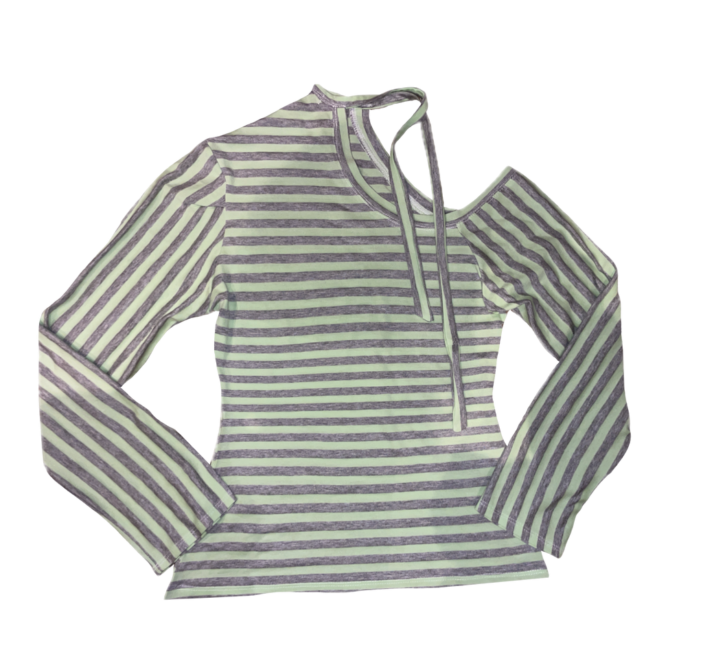 handmade off shoulder cut out tie up long sleeve