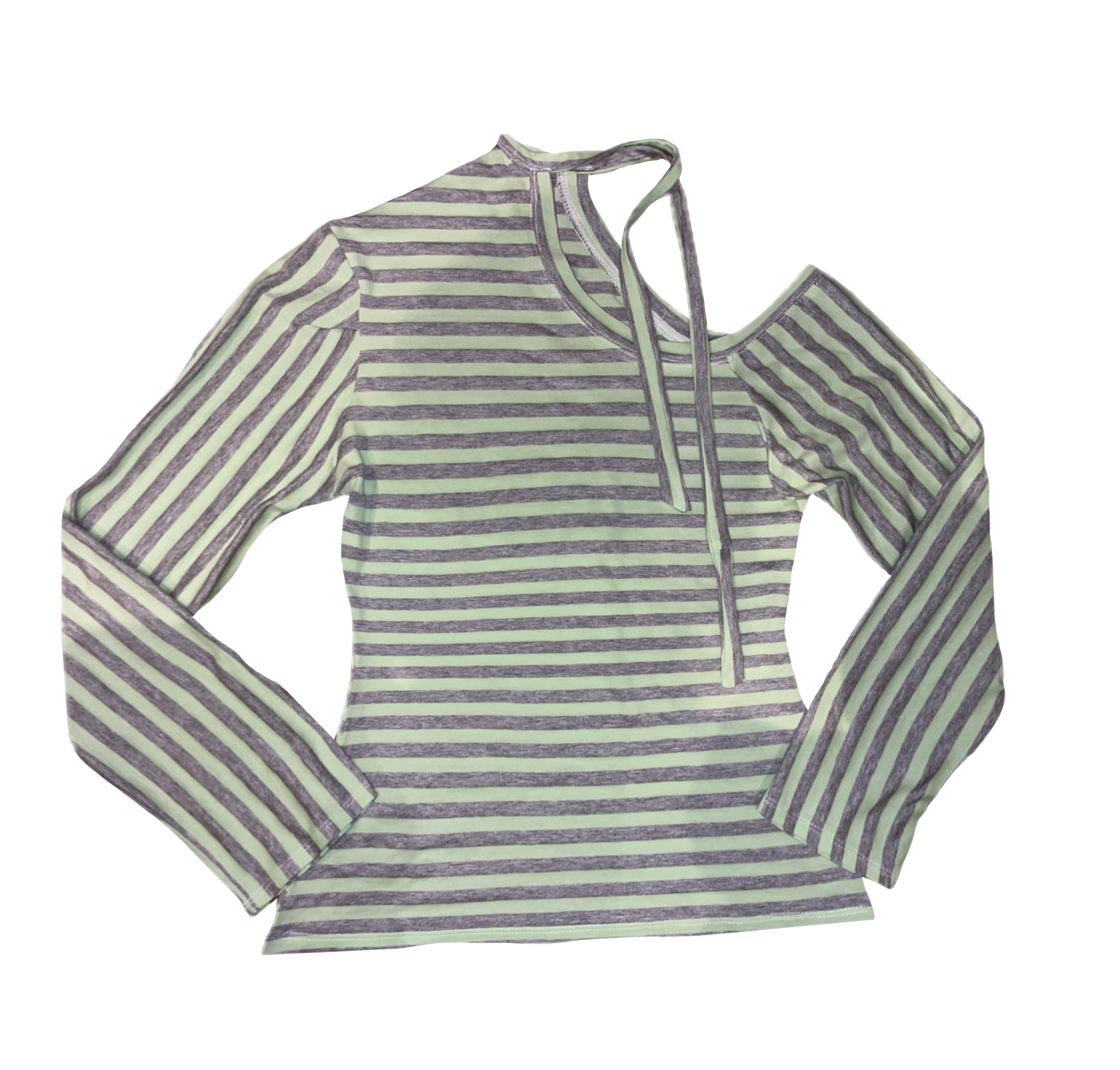 handmade off shoulder cut out tie up long sleeve