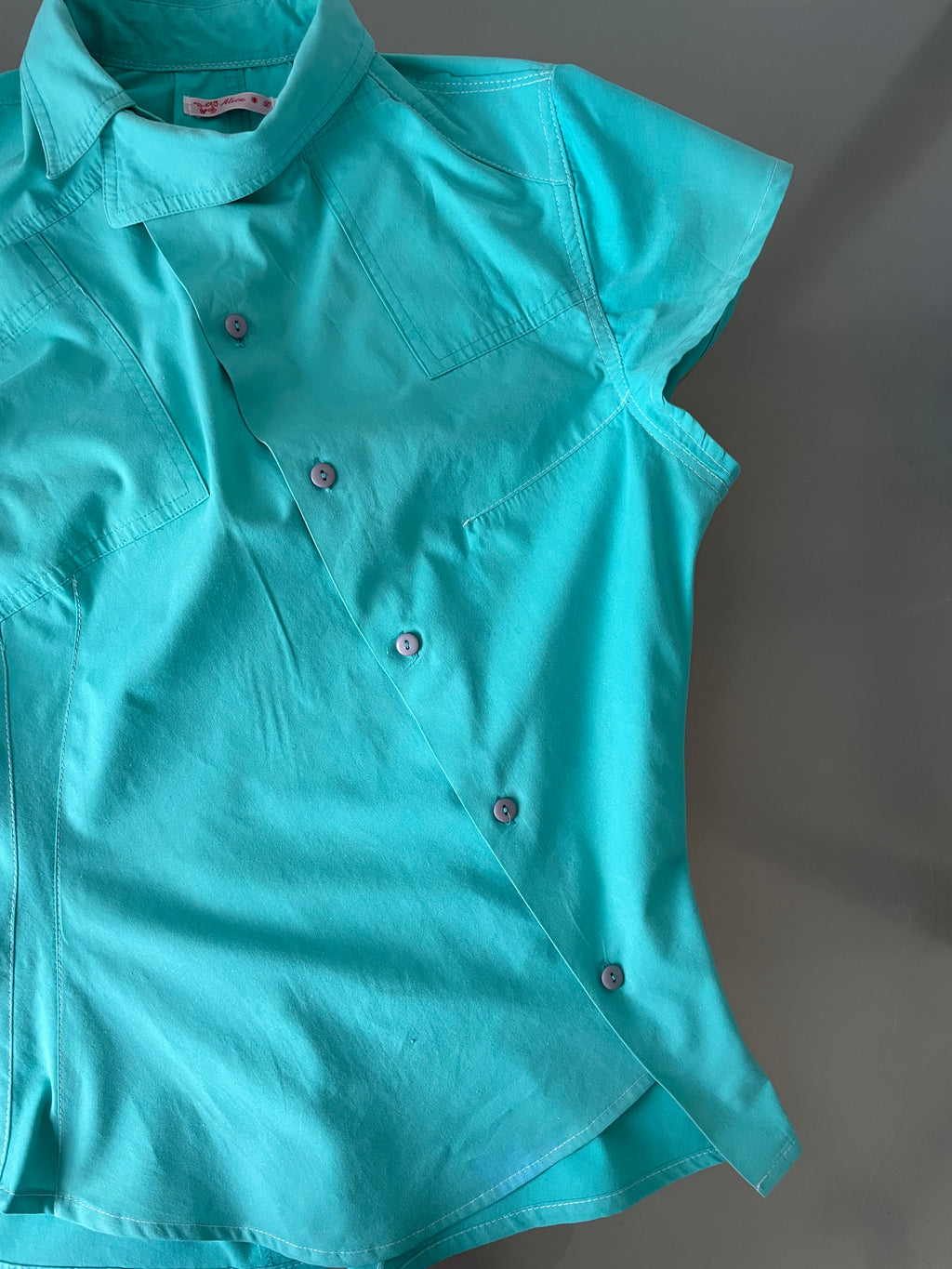 reworked mint patchwork asymmetrical blouse