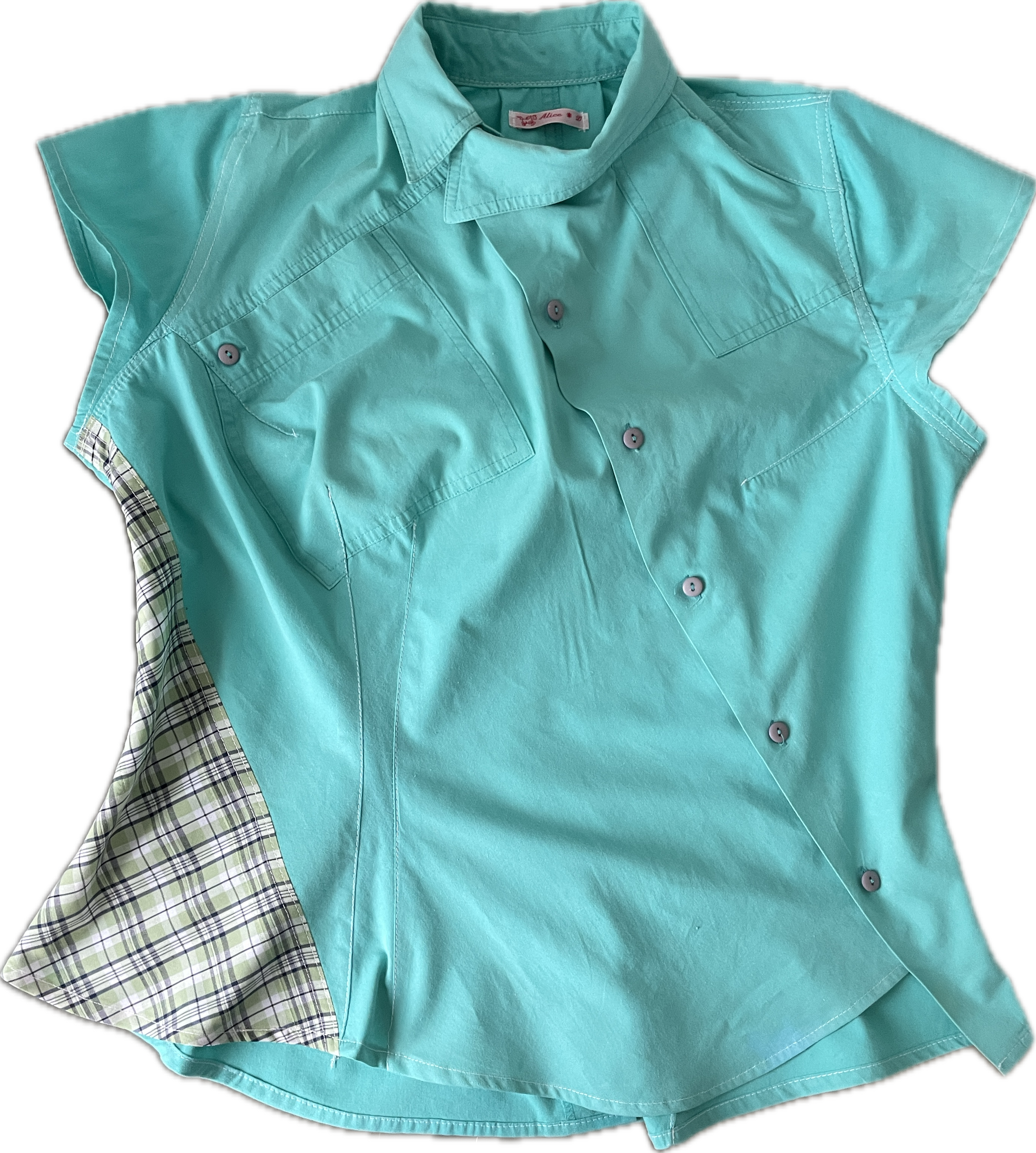 reworked mint patchwork asymmetrical blouse