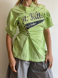 reworked gathered graphic tee with stud details