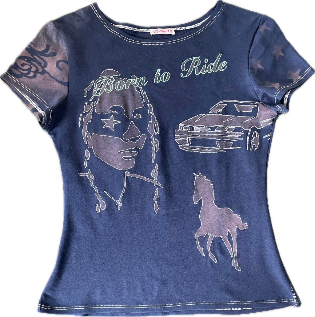 handmade bleach stencil print horse girl baby tee