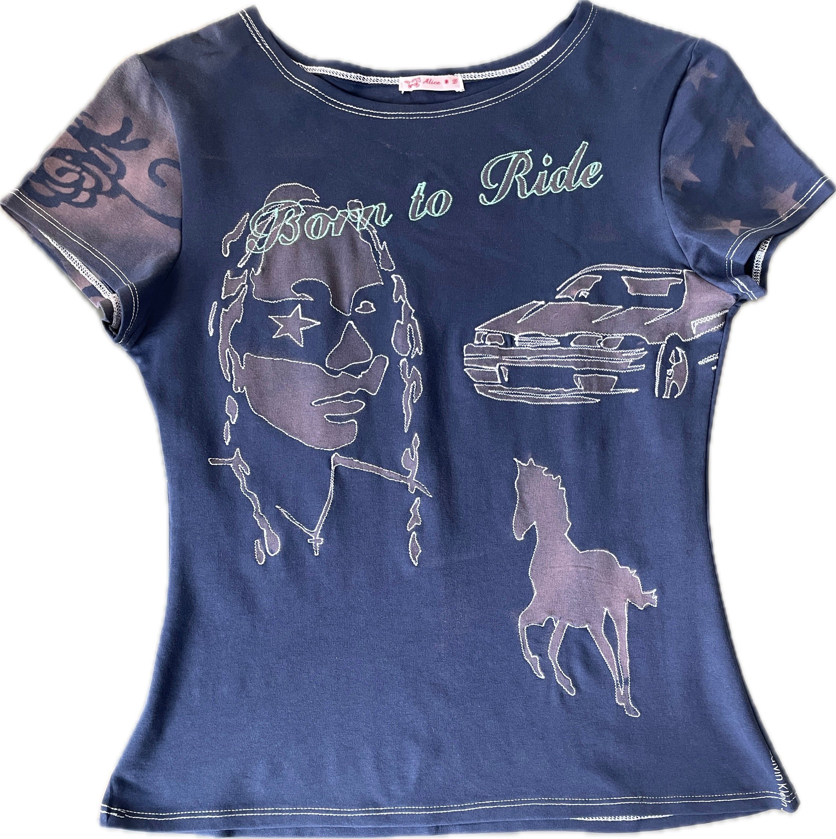 handmade bleach stencil print horse girl baby tee