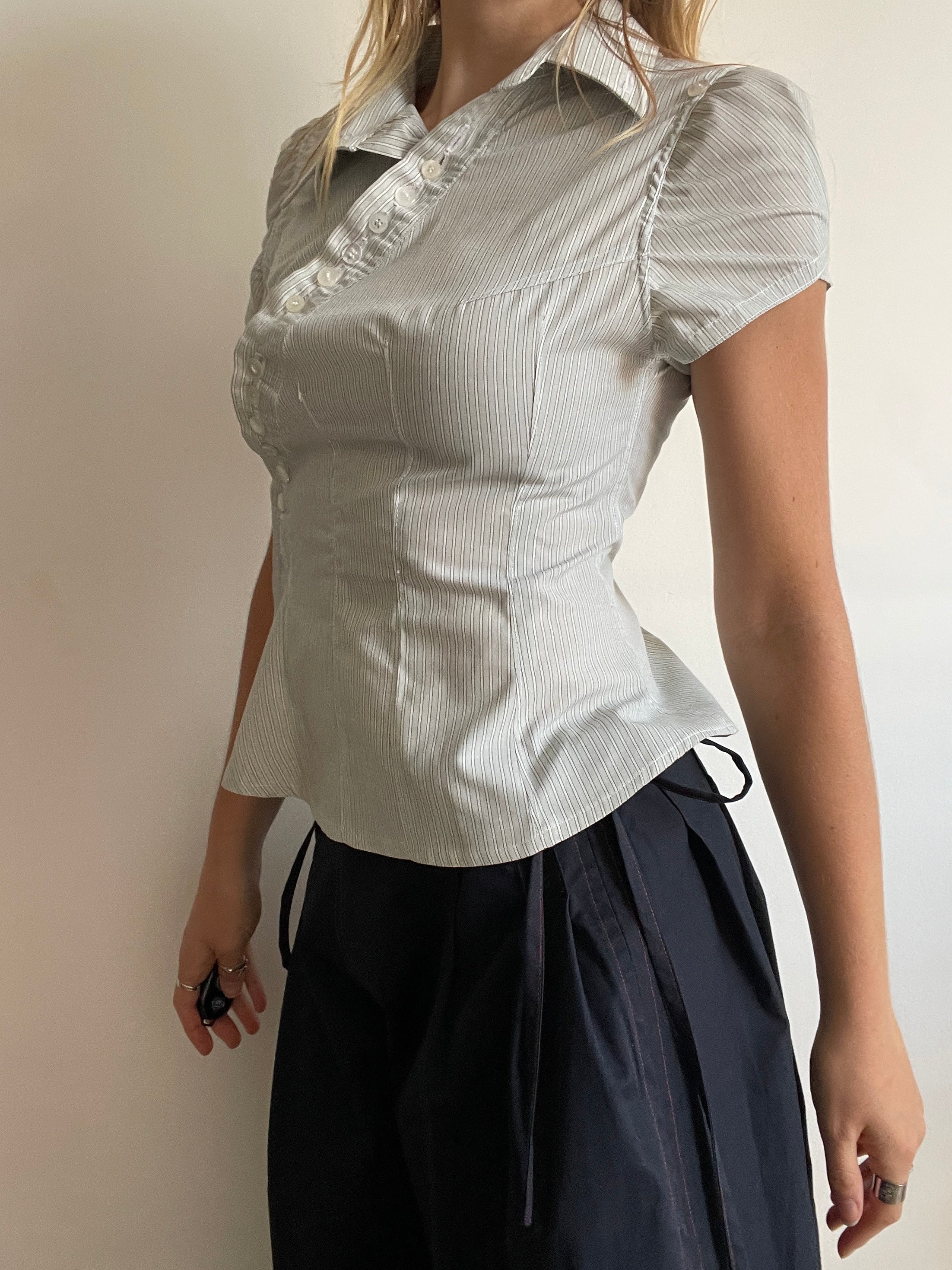 reworked asymmetrical wiggle button blouse