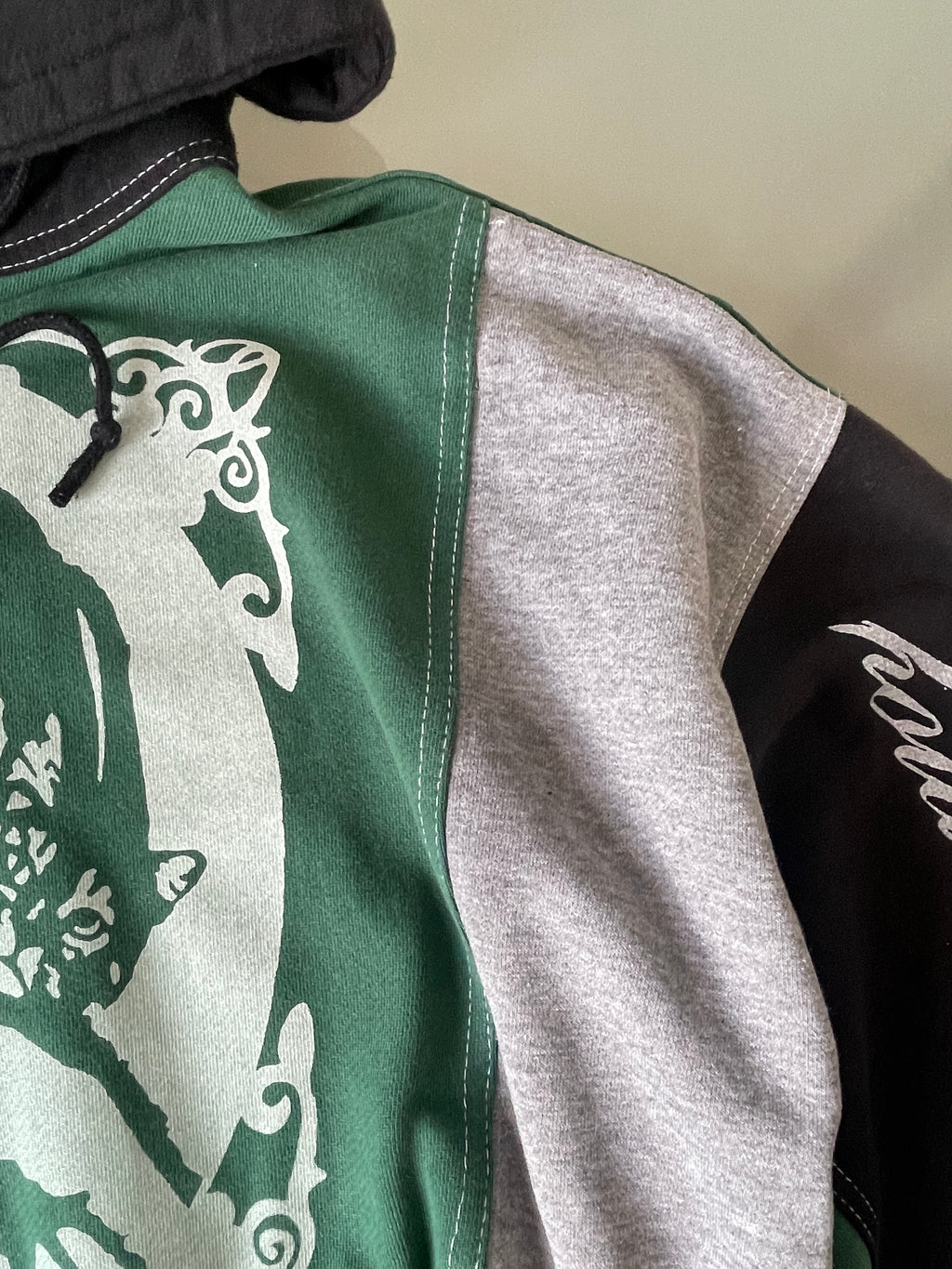 screen printed panelled cat girl zip up hoodie
