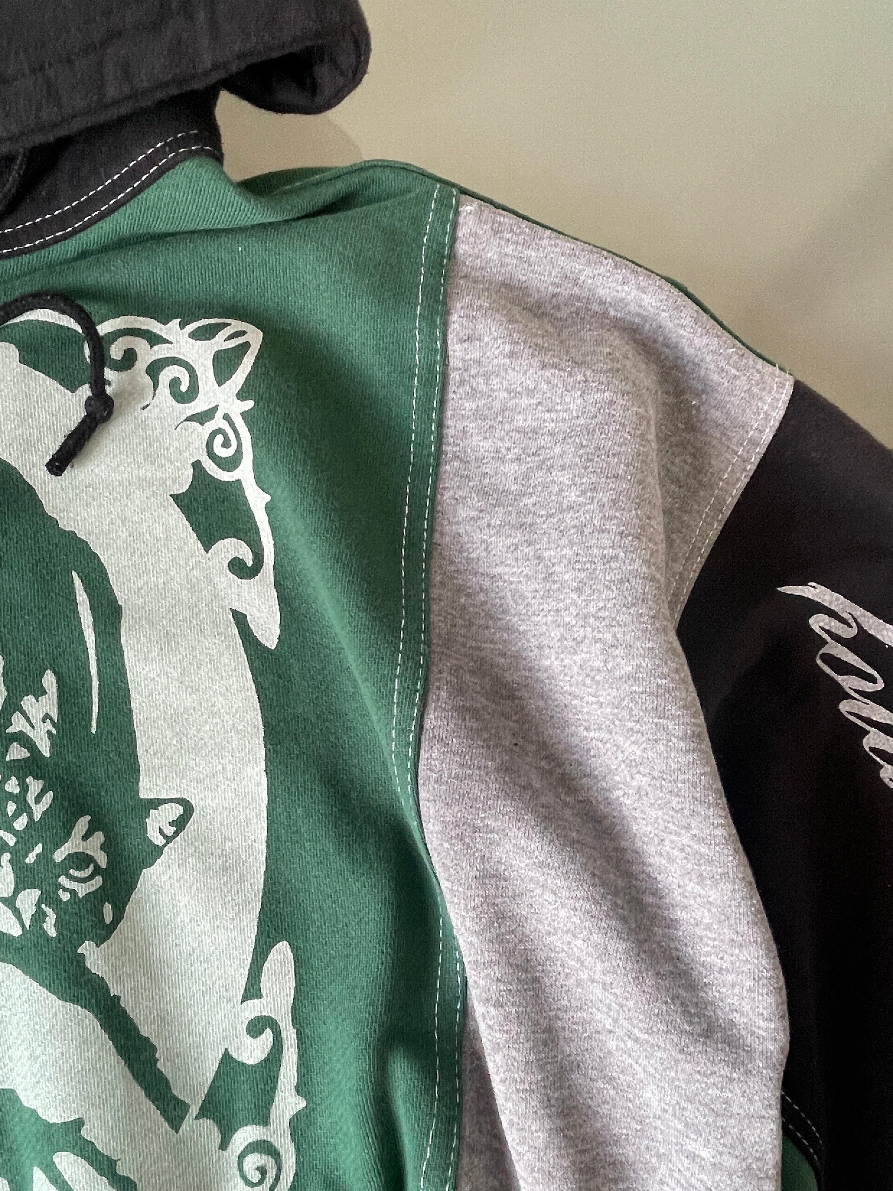 screen printed panelled cat girl zip up hoodie