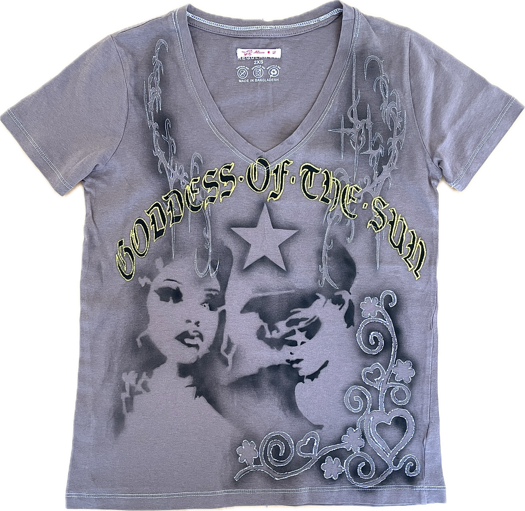 handmade airbrush stencil print embroidered tee