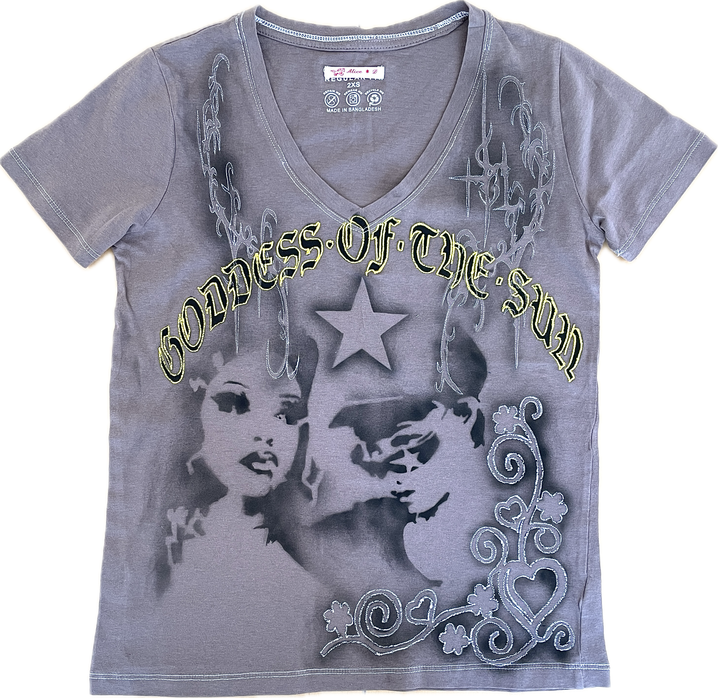 handmade airbrush stencil print embroidered tee