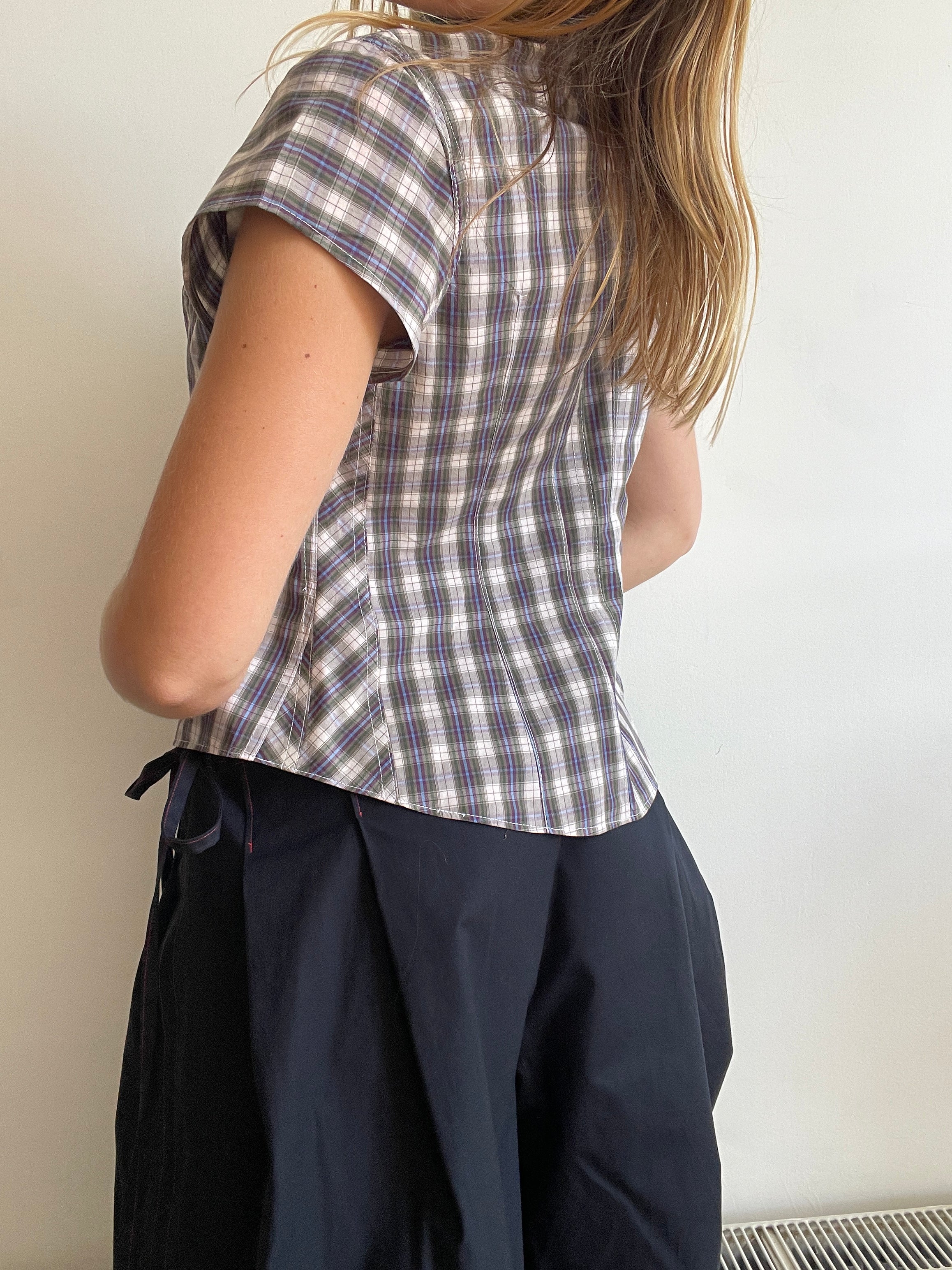 hook eye fitted checkered tartan shirt (lined)