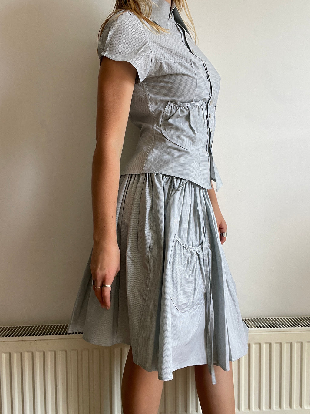 handmade matching set swishy asymmetrical skirt and pocket blouse
