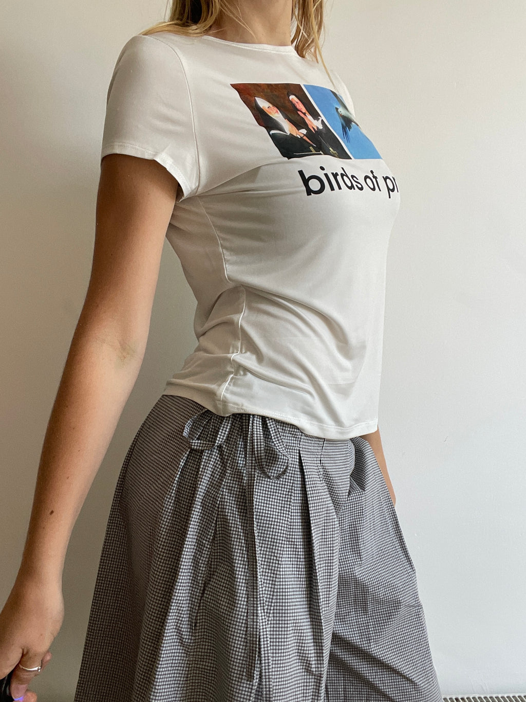 handmade slinky graphic birds of pray slogan baby tee