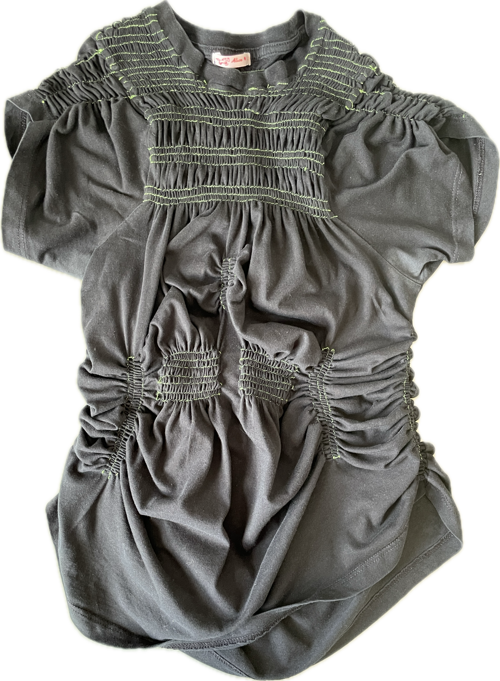 reworked black contrast stitch ruched slinky t shirt