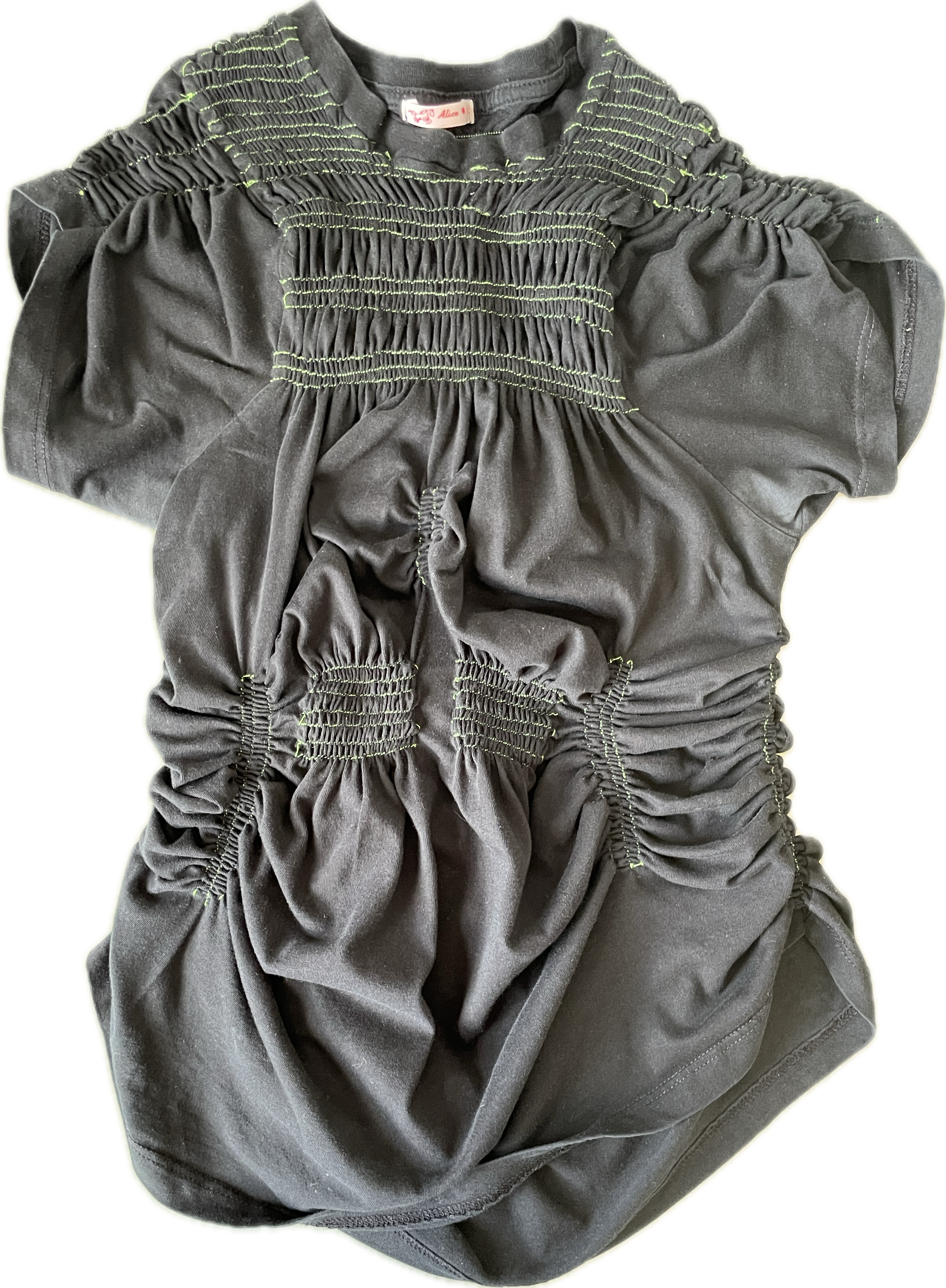 reworked black contrast stitch ruched slinky t shirt