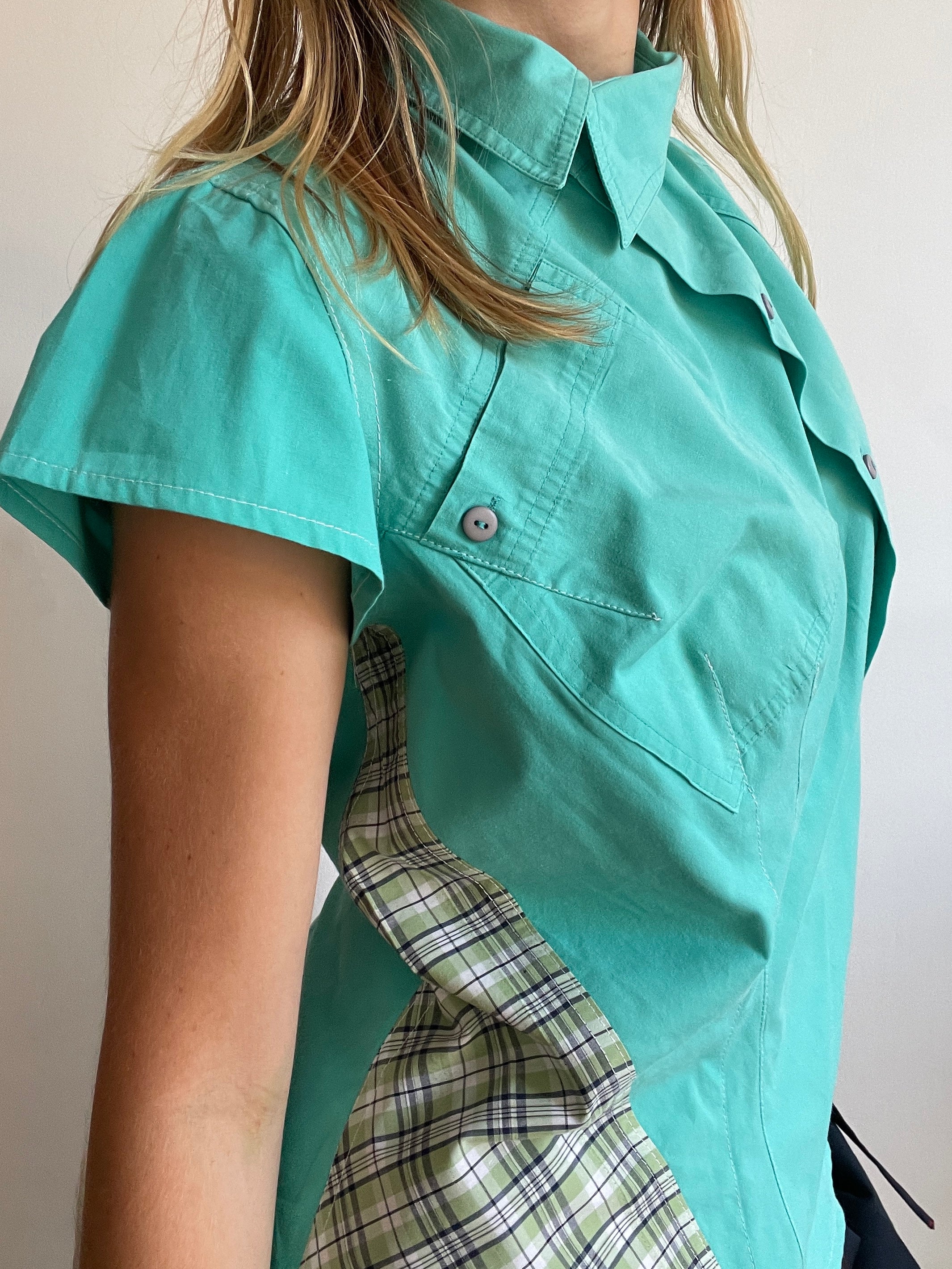 reworked mint patchwork asymmetrical blouse