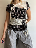 handmade ballet style tie up contrast polka monochrome t shirt