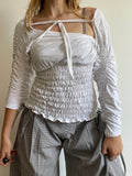 handmade ruched bubble off the shoulder top with neck tie