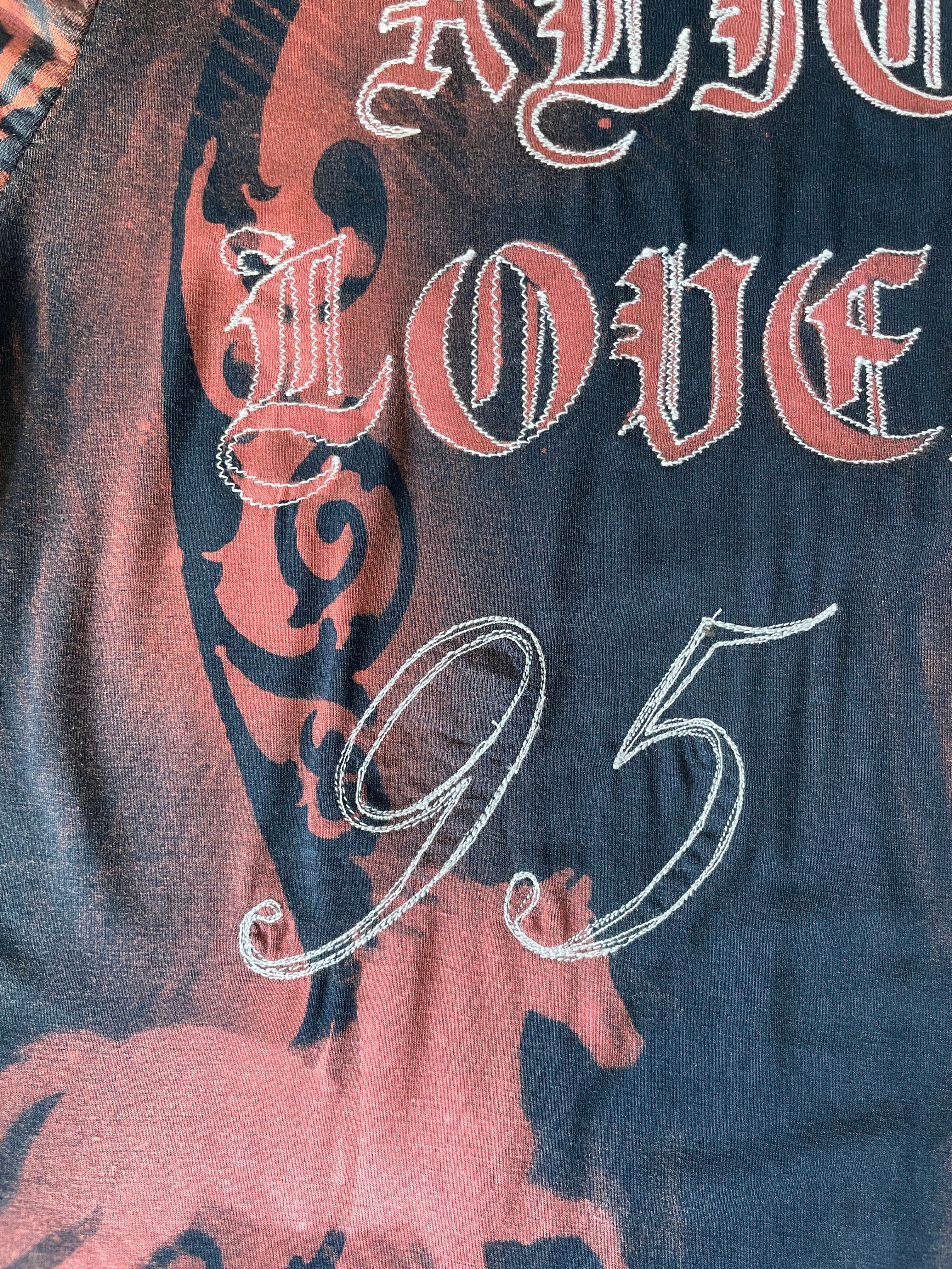 handmade bleach stencil embroidered horse baby tee