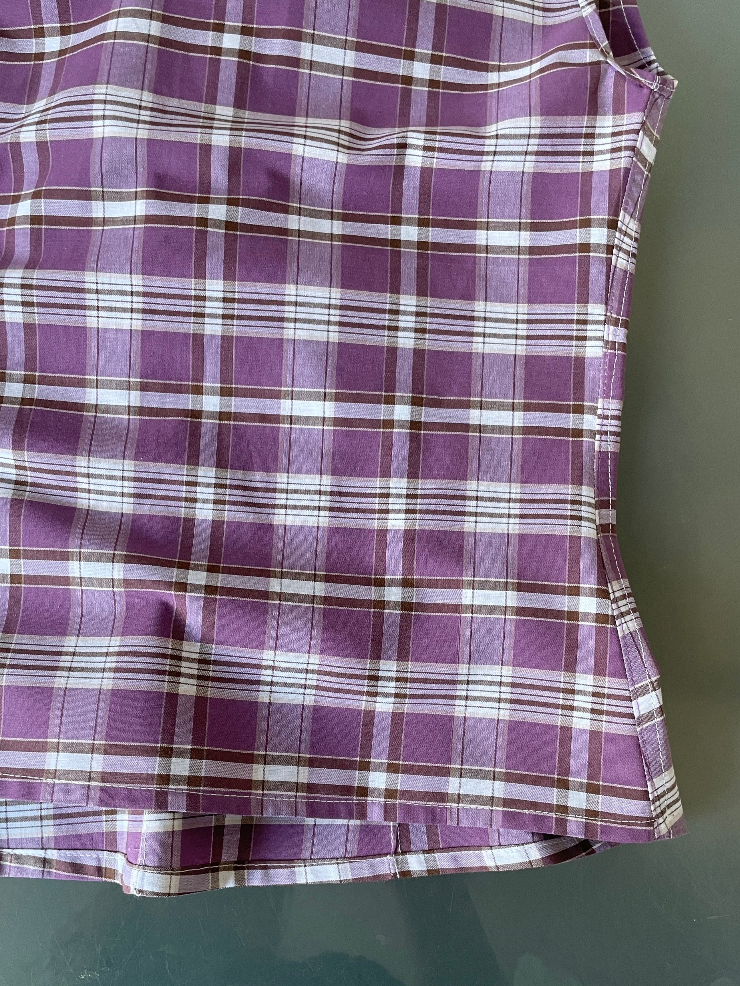 handmade purple tartan silver button up tank top
